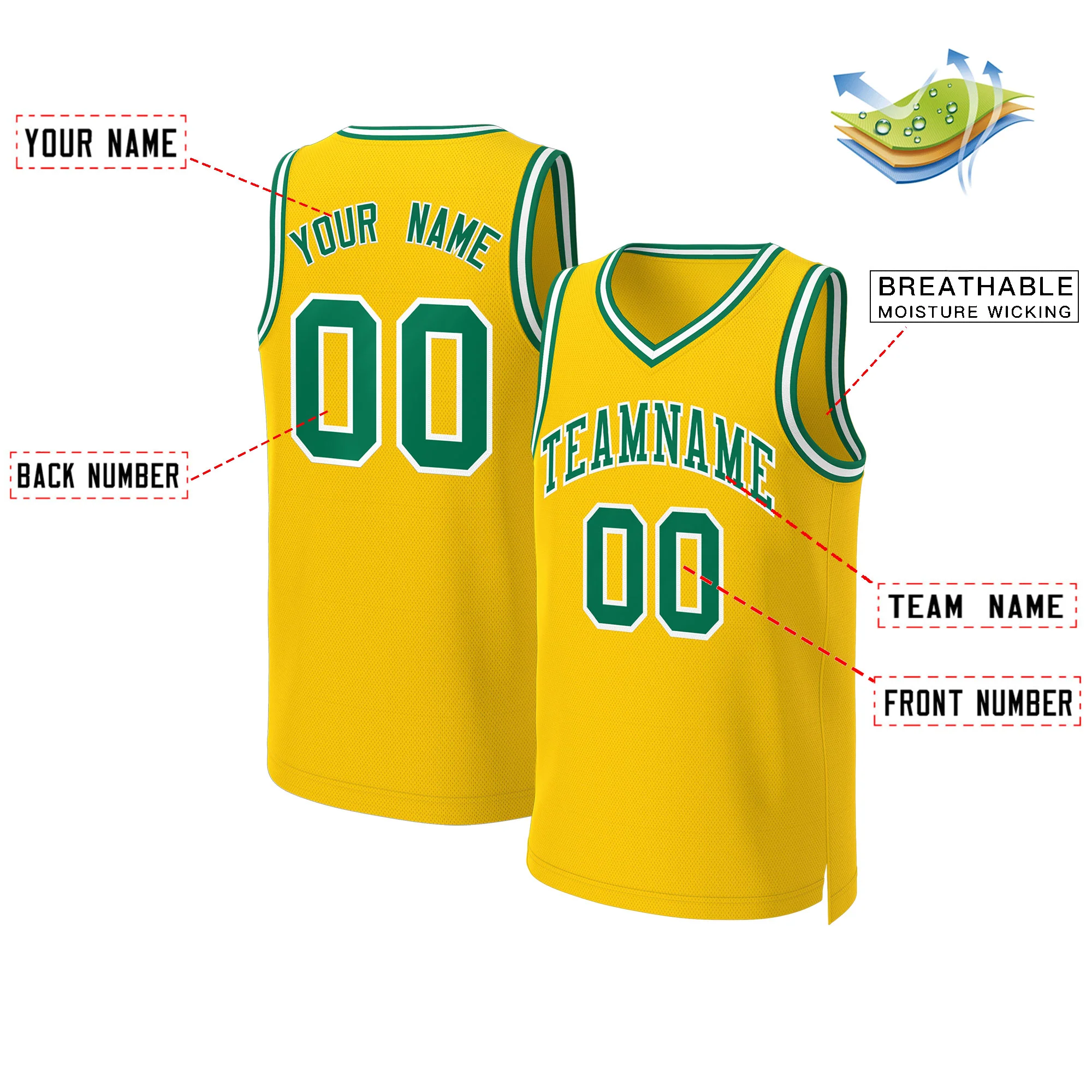 Custom Yellow Kelly Green-White Classic Tops Basketball Jersey - Image 2