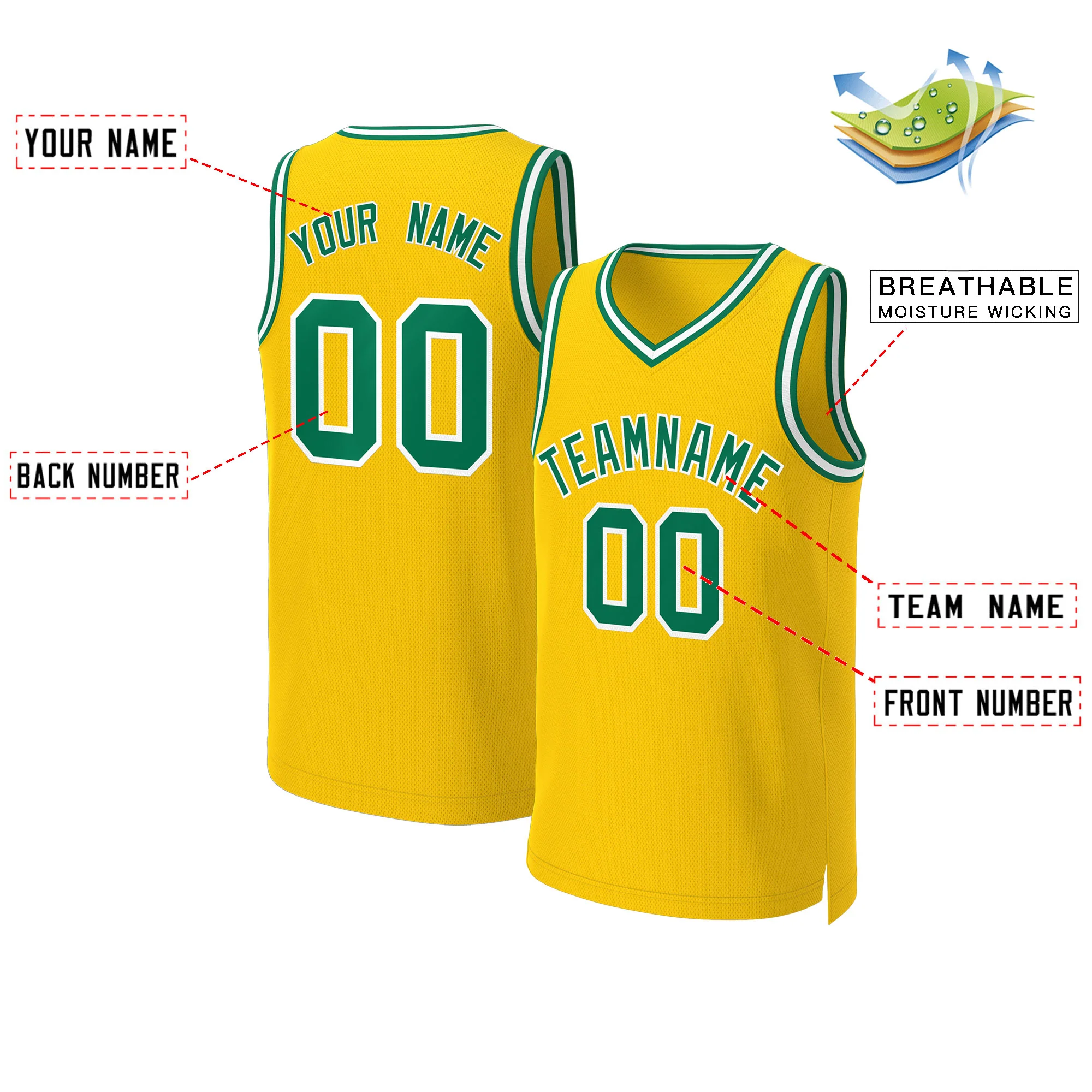 Custom Yellow Kelly Green-White Classic Tops Basketball Jersey - Image 2