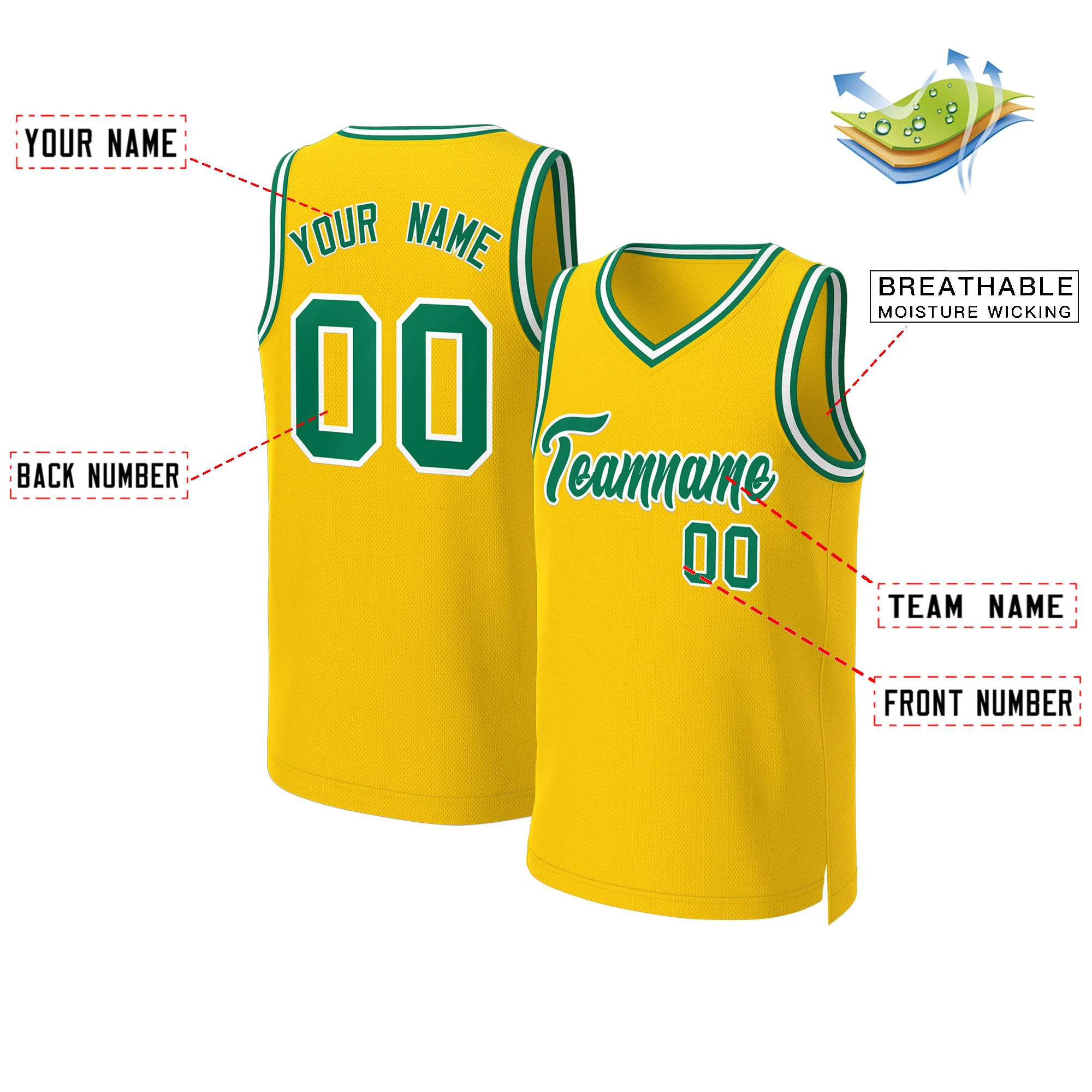 Custom Yellow Kelly Green-White Classic Tops Basketball Jersey - Image 2