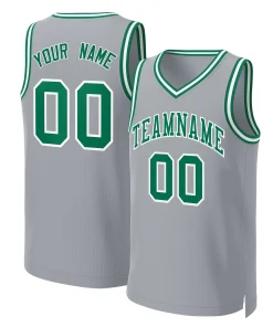 Custom Gray Kelly Green-White Classic Tops Basketball Jersey