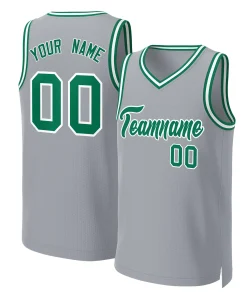 Custom Gray Kelly Green-White Classic Tops Basketball Jersey
