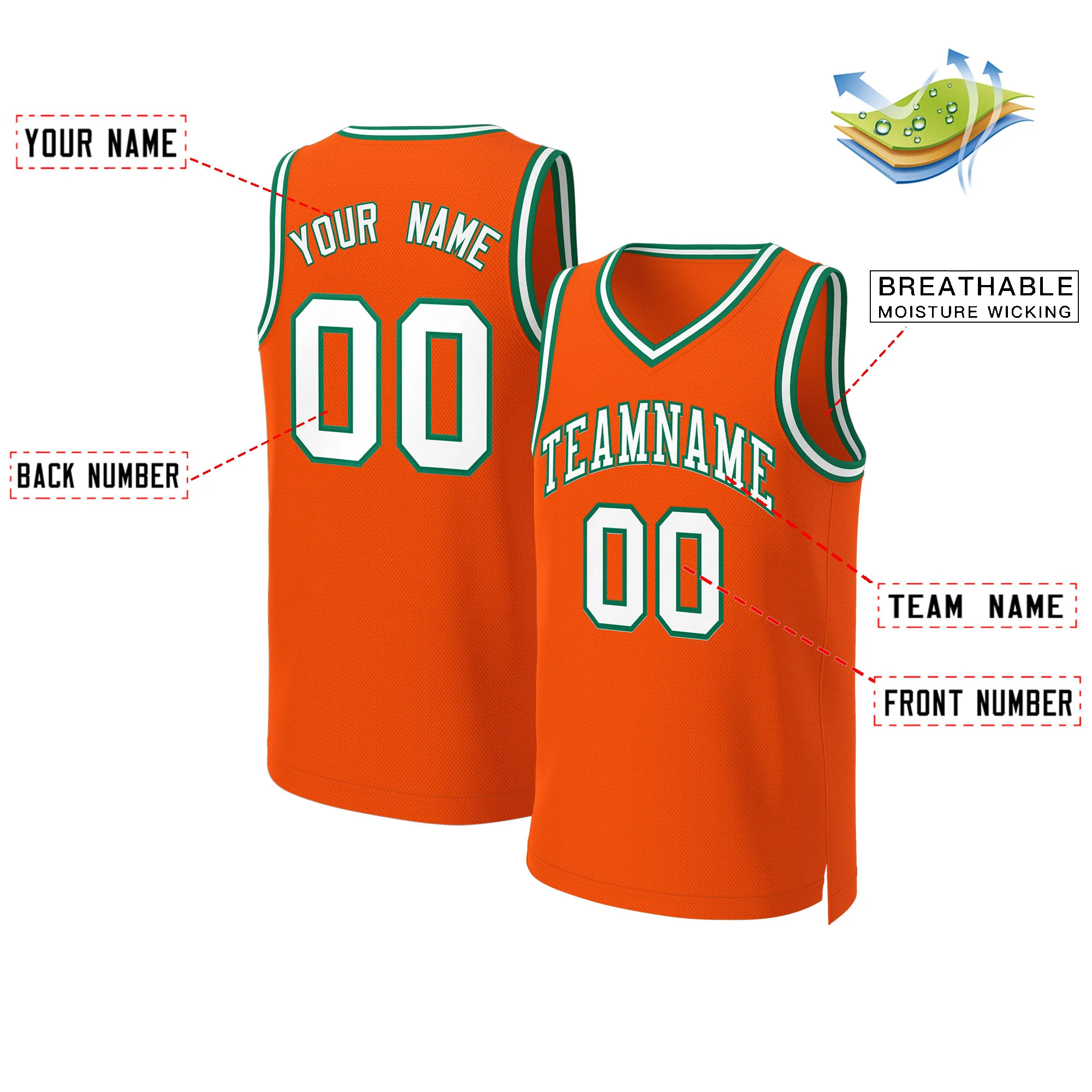 Custom Orange White-Kelly Green Classic Tops Basketball Jersey - Image 2