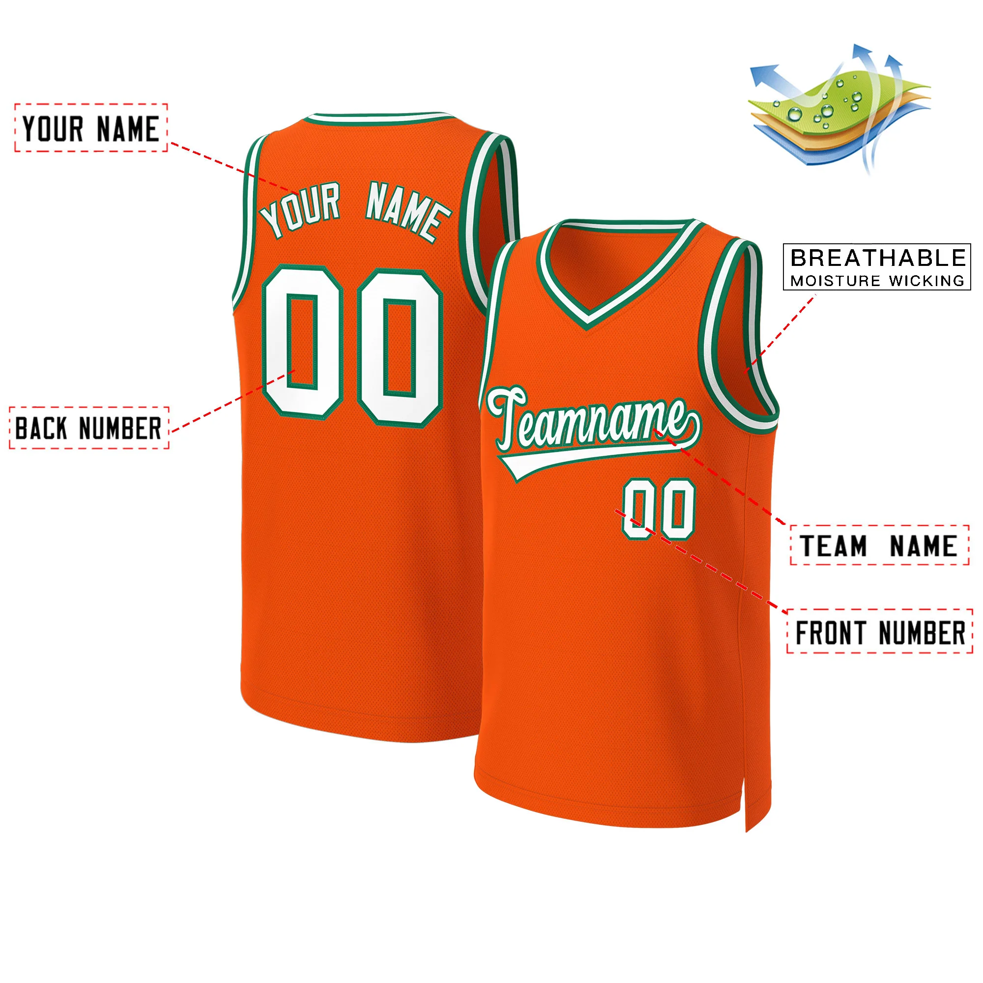 Custom Orange White-Kelly Green Classic Tops Basketball Jersey - Image 2
