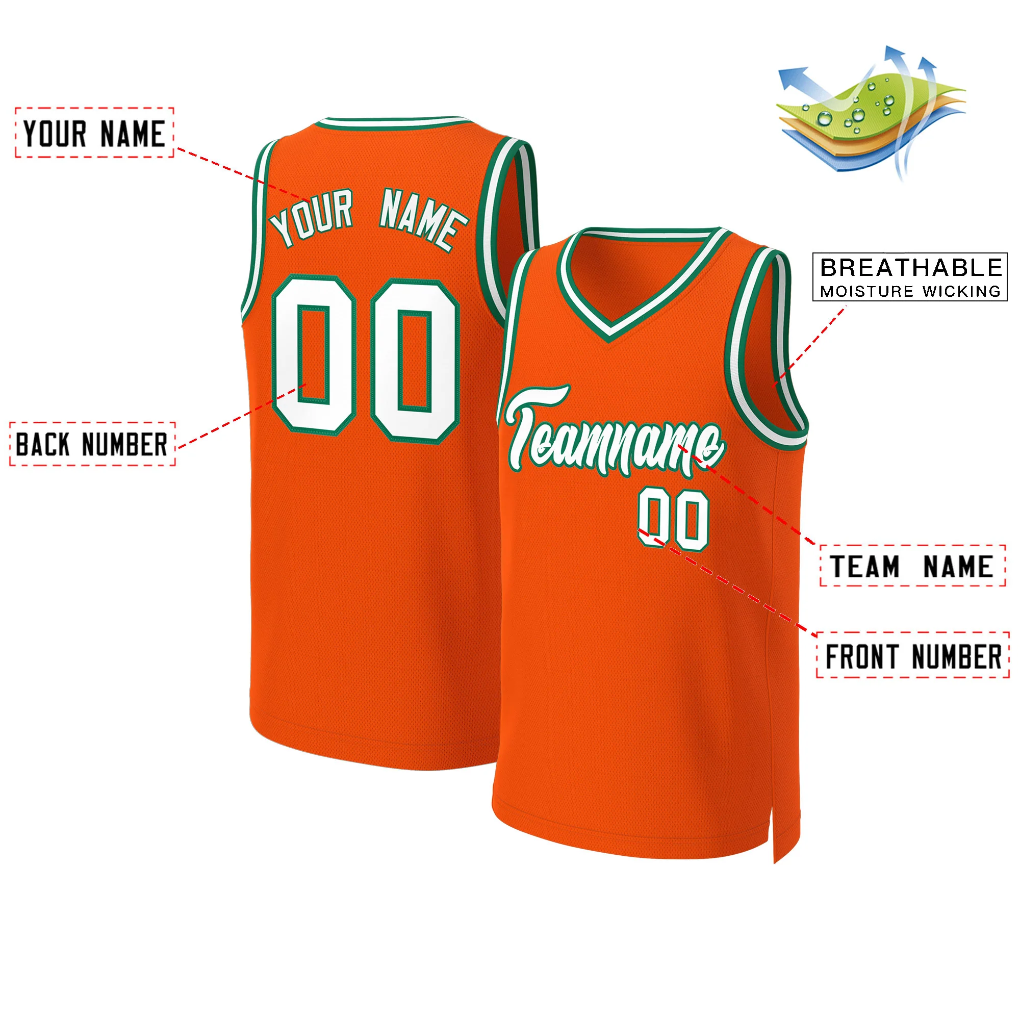 Custom Orange White-Kelly Green Classic Tops Basketball Jersey - Image 2