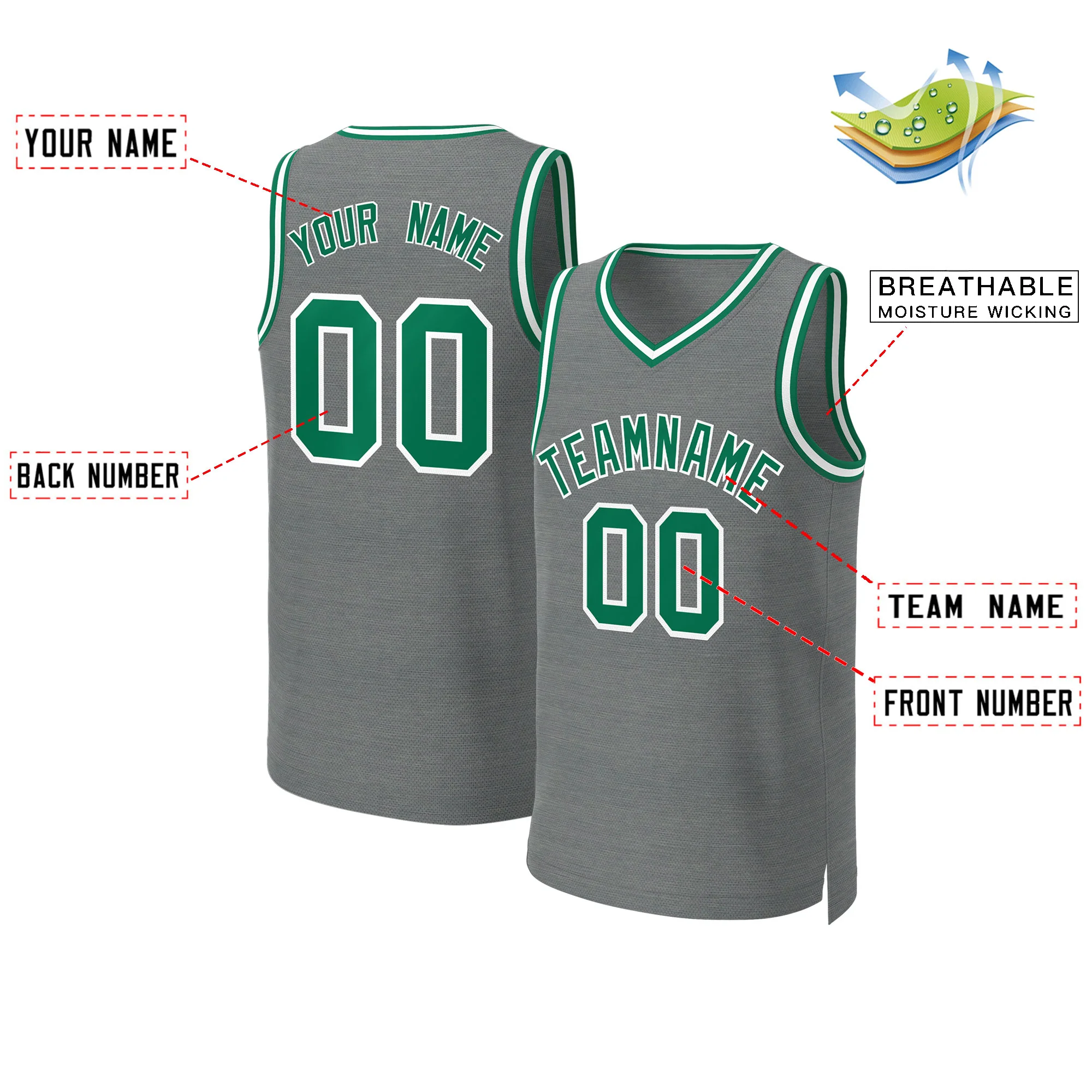 Custom Dark Gray Kelly Green-White Classic Tops Basketball Jersey - Image 2