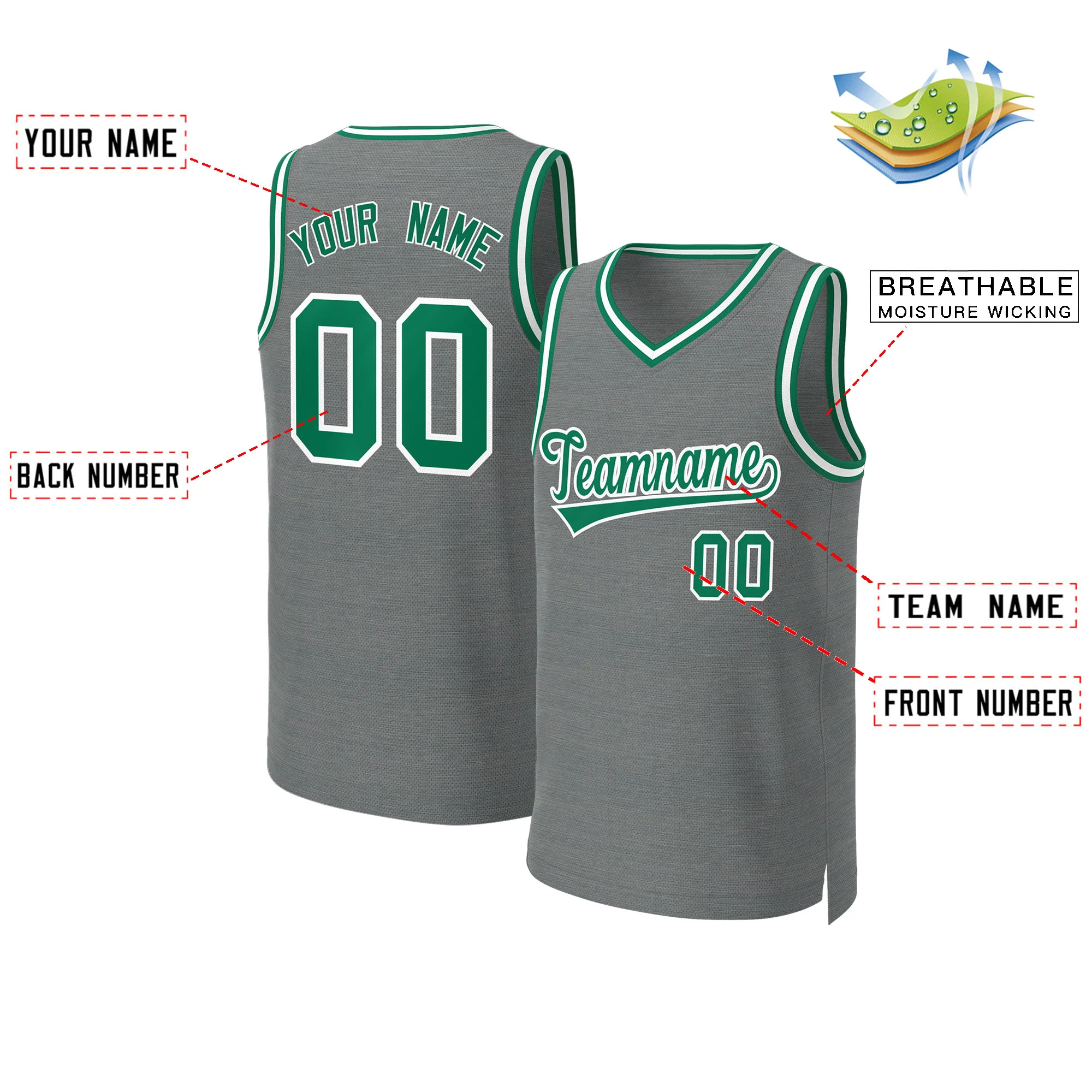 Custom Dark Gray Kelly Green-White Classic Tops Basketball Jersey - Image 2