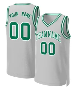 Custom Gray Kelly Green-White Classic Tops Basketball Jersey