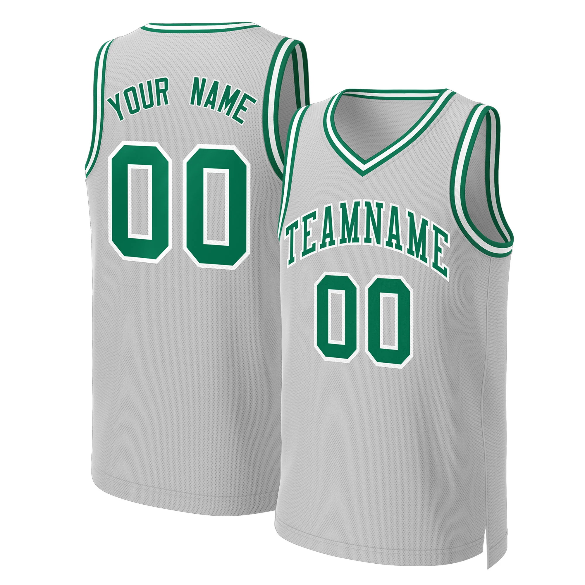 Custom Gray Kelly Green-White Classic Tops Basketball Jersey