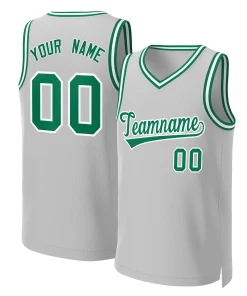 Custom Gray Kelly Green-White Classic Tops Basketball Jersey
