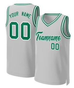 Custom Gray Kelly Green-White Classic Tops Basketball Jersey
