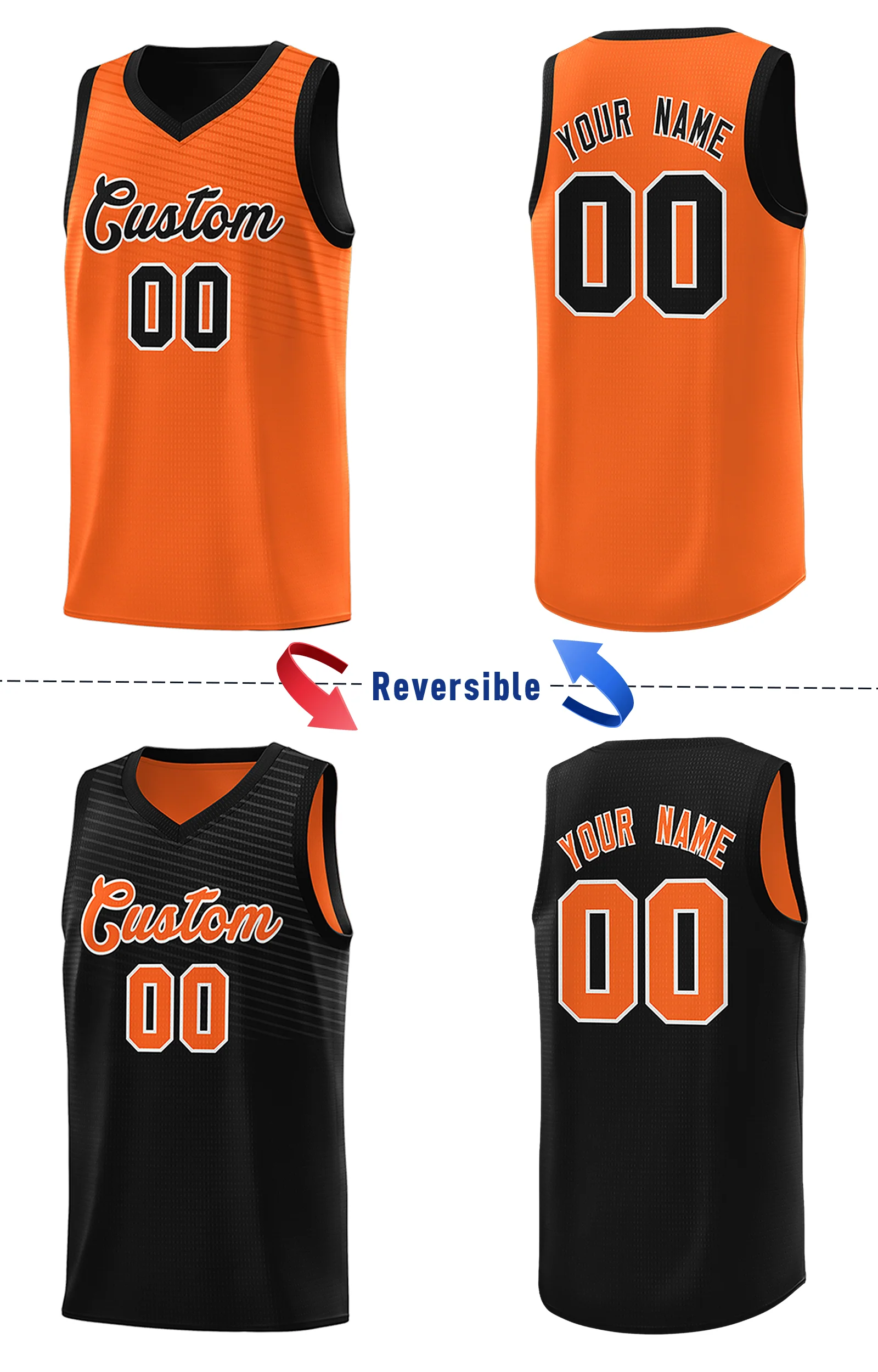 Custom Black Orange Team Sports Shirts Reversible Personalized Basketball Jersey for Men/Youth - Image 2