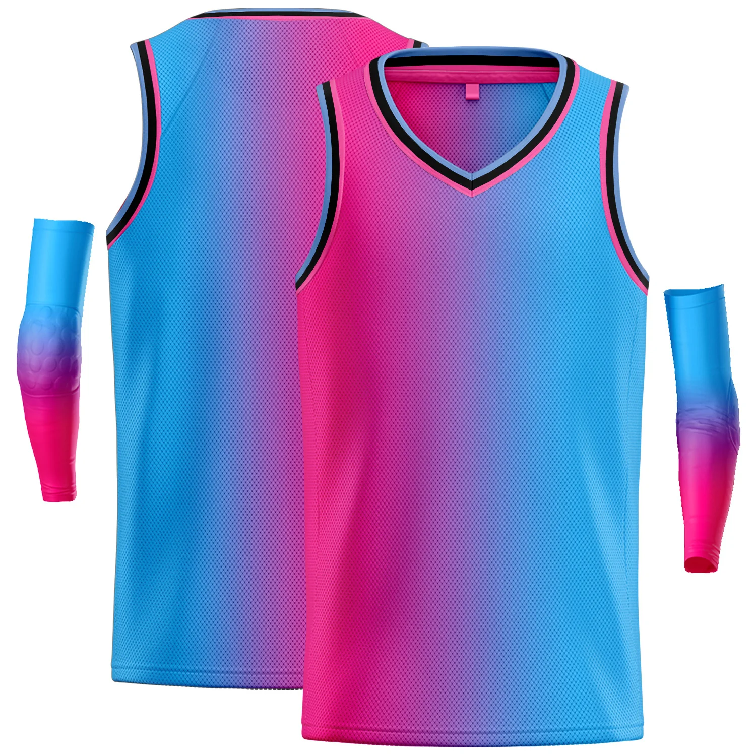Custom Pink Blue Black-Pink Gradient Fashion Tops Bull Basketball Jersey - Image 3