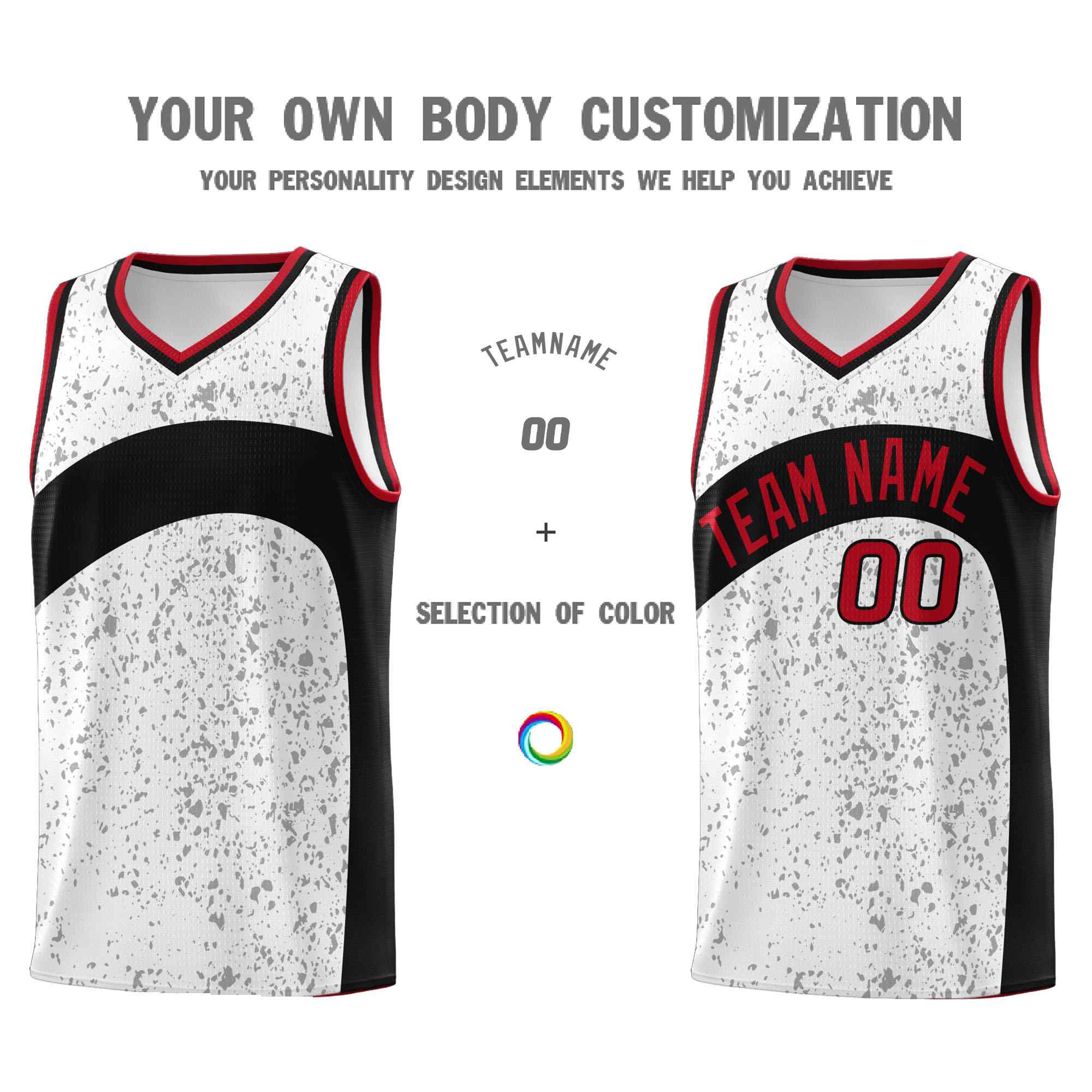 Custom White Black Dot Graffiti Pattern Irregular Team Names Sports Uniform Basketball Jersey - Image 4