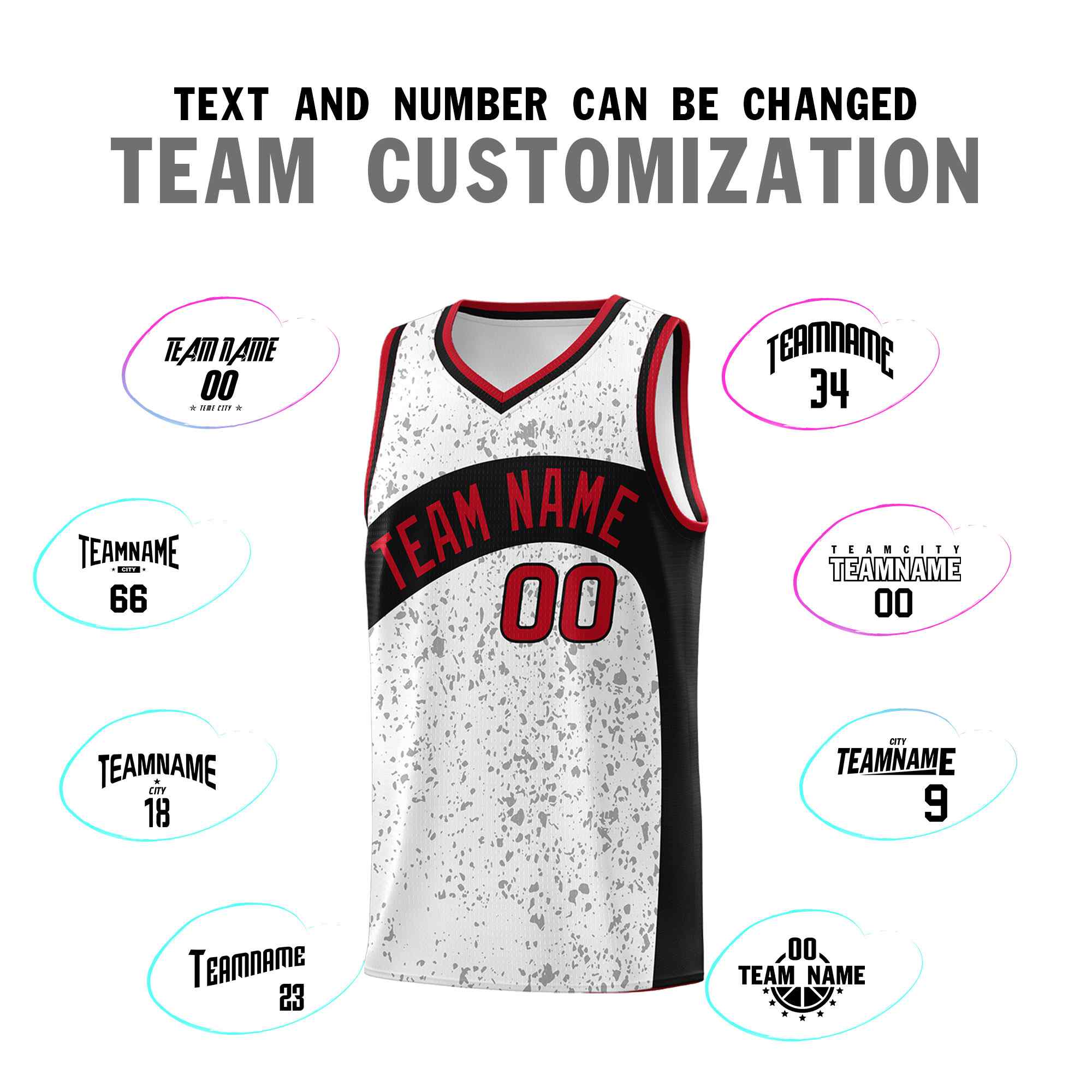 Custom White Black Dot Graffiti Pattern Irregular Team Names Sports Uniform Basketball Jersey - Image 5