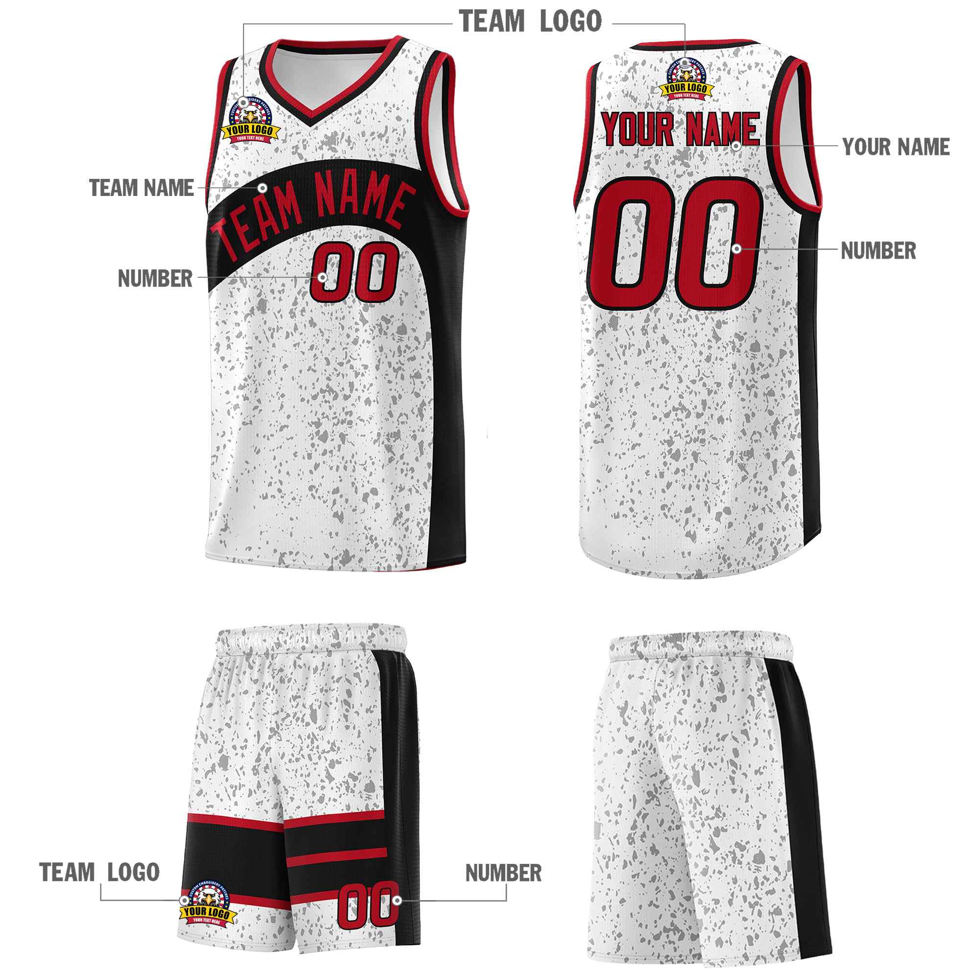Custom White Black Dot Graffiti Pattern Irregular Team Names Sports Uniform Basketball Jersey - Image 6
