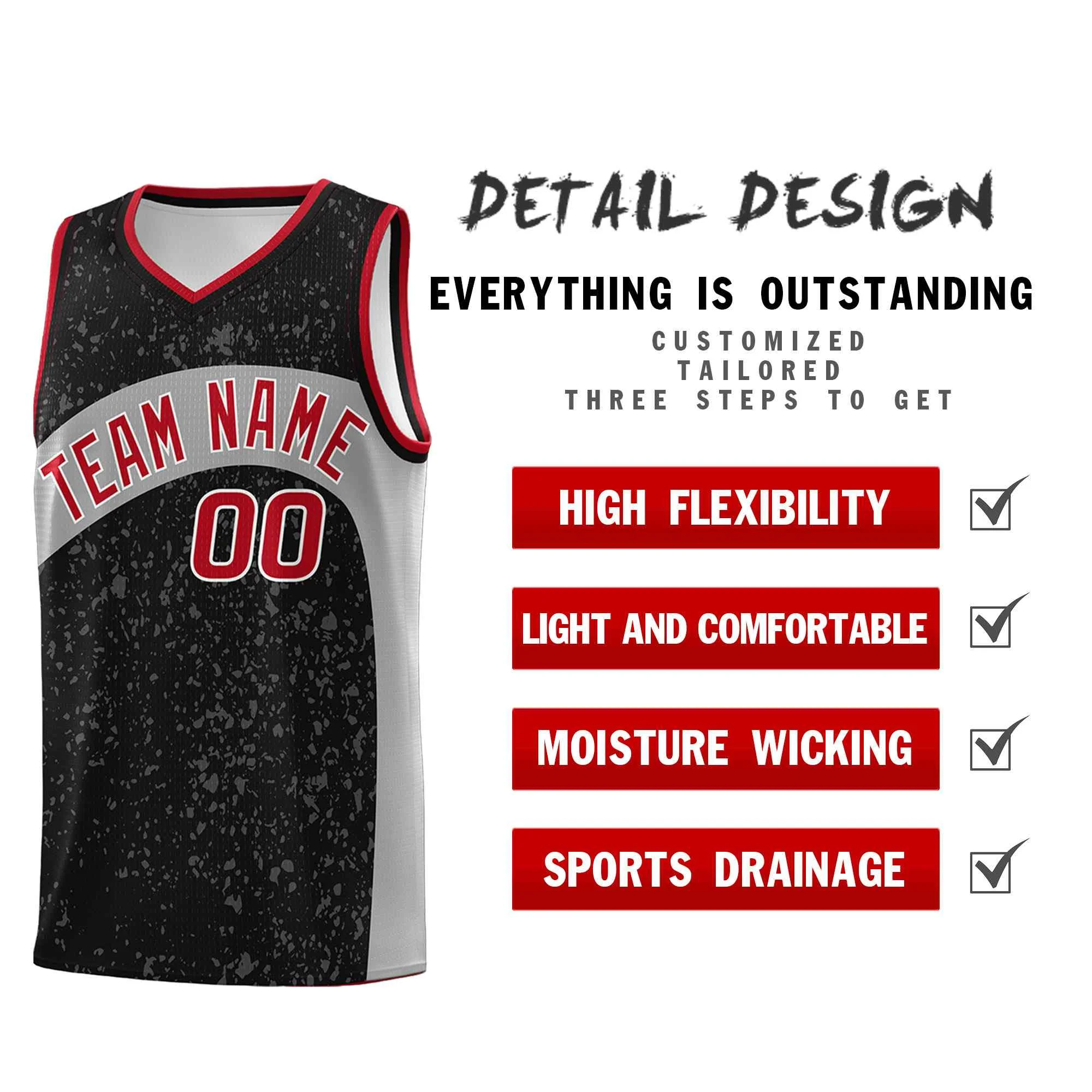 Custom Black Light Gray Dot Graffiti Pattern Irregular Team Names Sports Uniform Basketball Jersey - Image 3