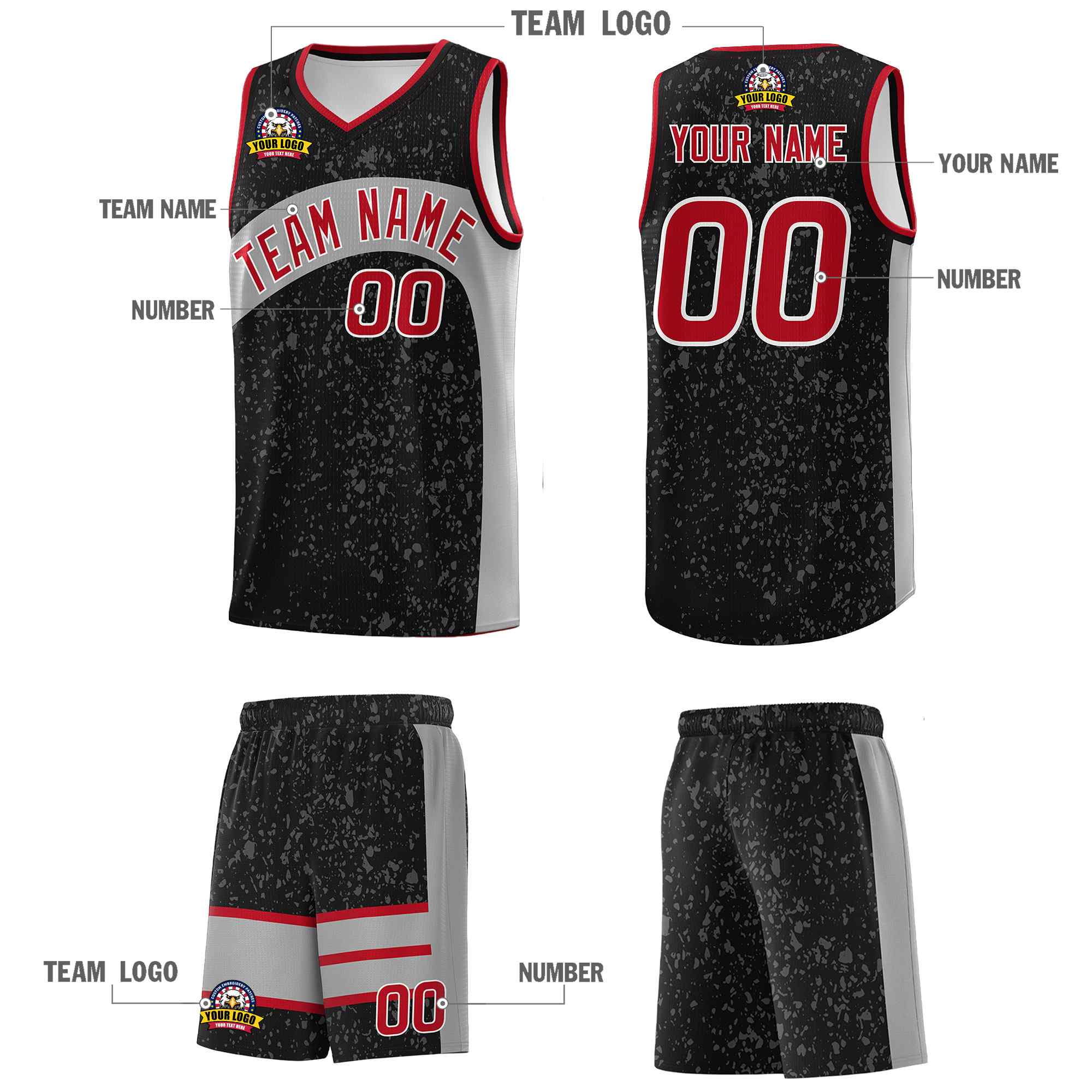 Custom Black Light Gray Dot Graffiti Pattern Irregular Team Names Sports Uniform Basketball Jersey - Image 6