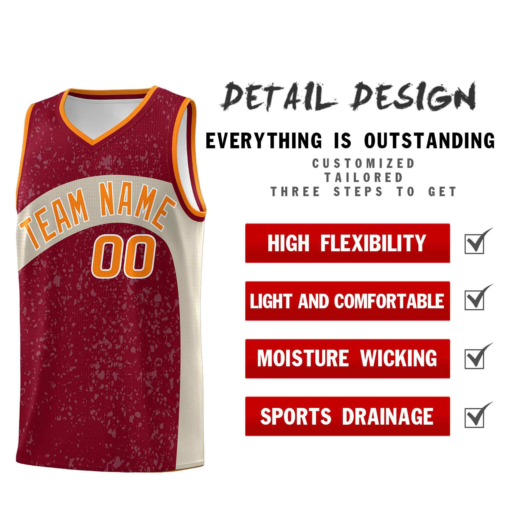 Custom Maroon Brazilian Sand Dot Graffiti Pattern Irregular Team Names Sports Uniform Basketball Jersey - Image 3
