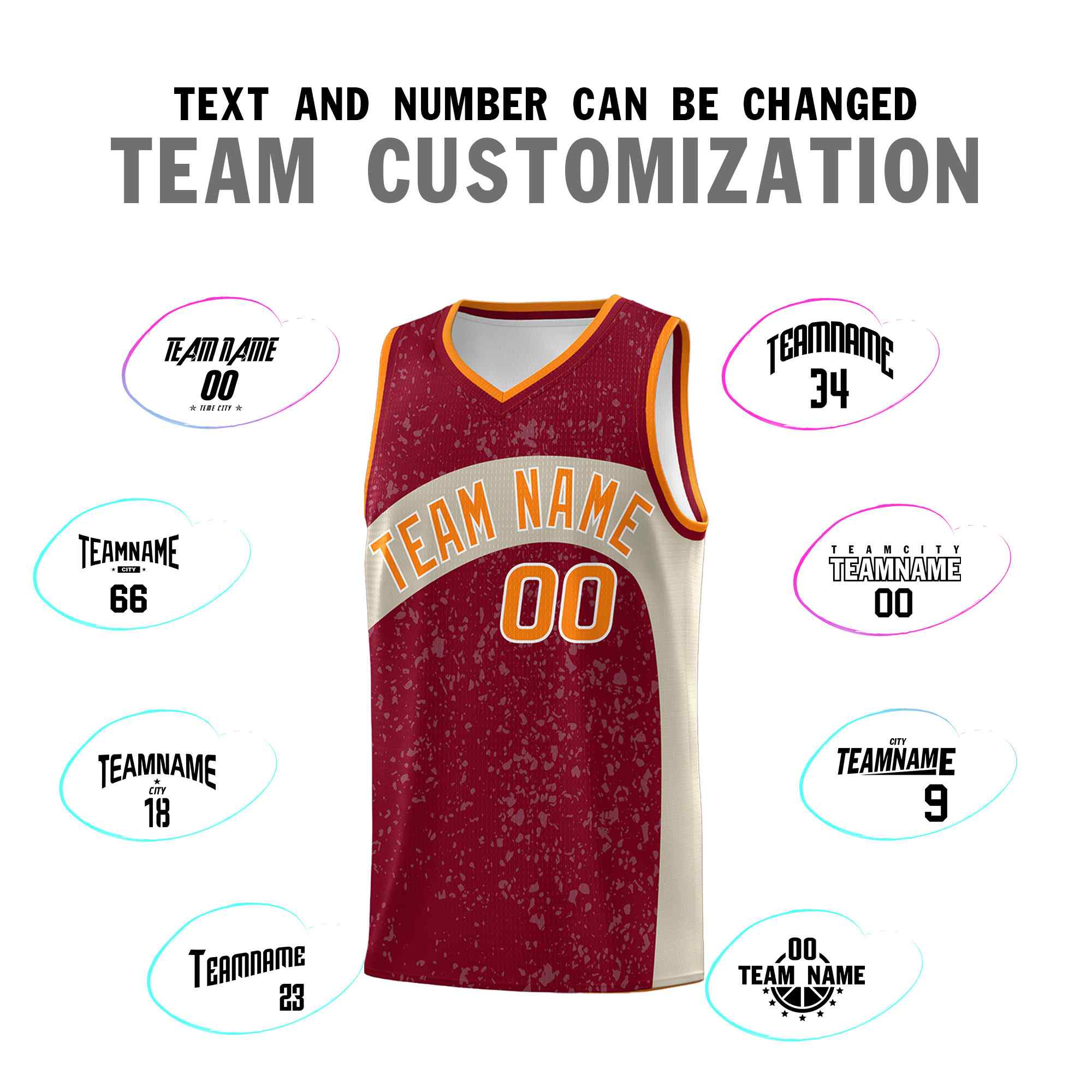 Custom Maroon Brazilian Sand Dot Graffiti Pattern Irregular Team Names Sports Uniform Basketball Jersey - Image 5