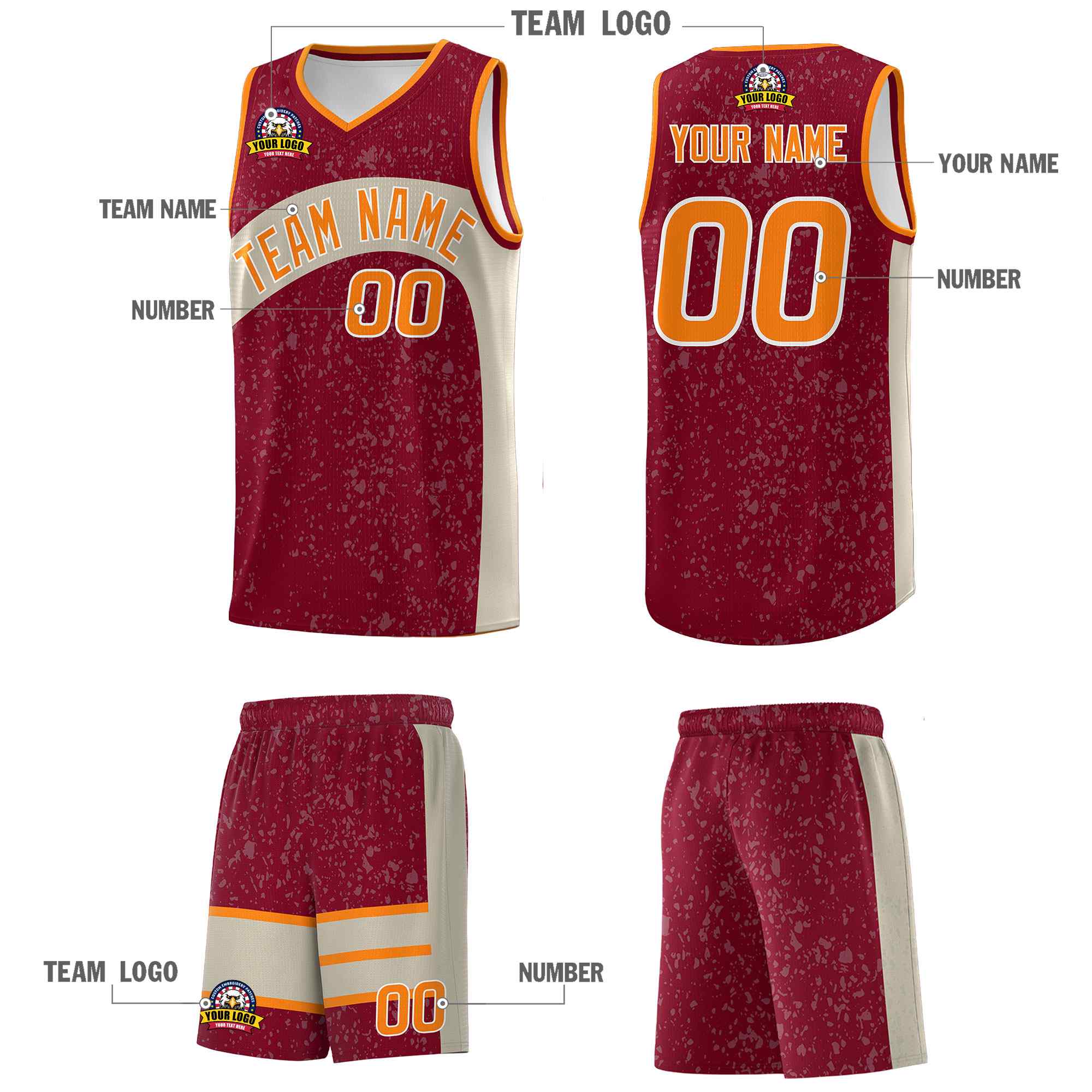 Custom Maroon Brazilian Sand Dot Graffiti Pattern Irregular Team Names Sports Uniform Basketball Jersey - Image 6