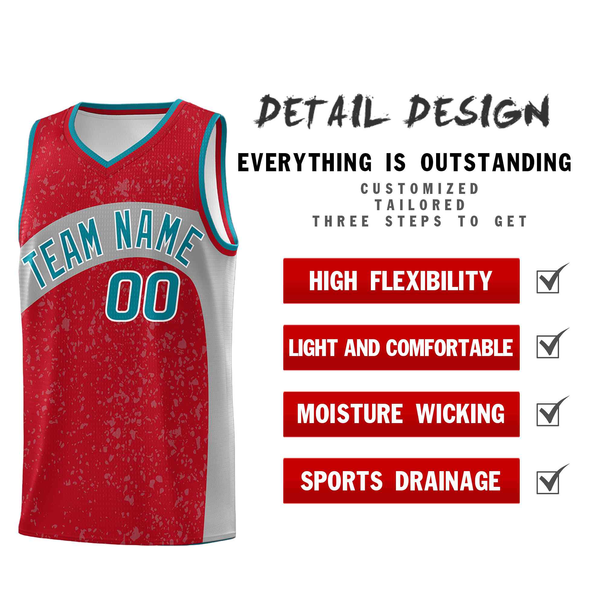 Custom Red Light Gray Dot Graffiti Pattern Irregular Team Names Sports Uniform Basketball Jersey - Image 3
