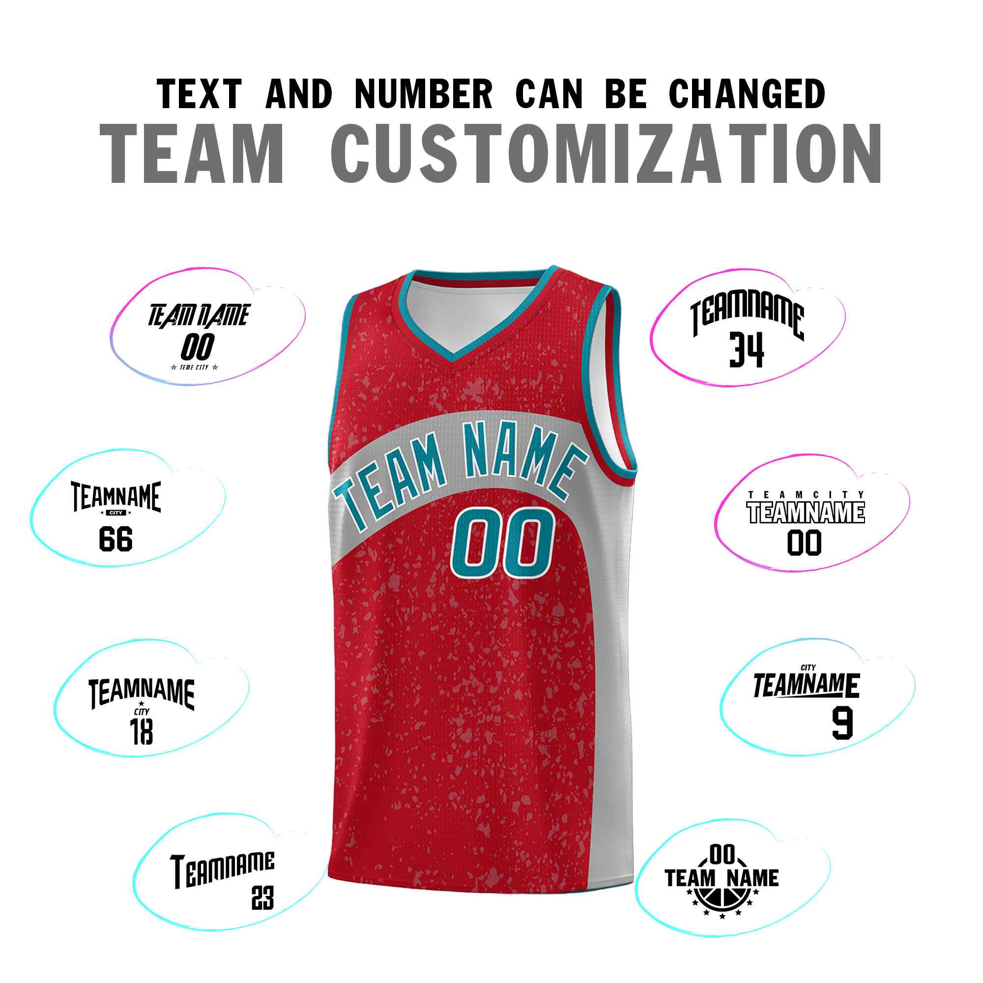 Custom Red Light Gray Dot Graffiti Pattern Irregular Team Names Sports Uniform Basketball Jersey - Image 5