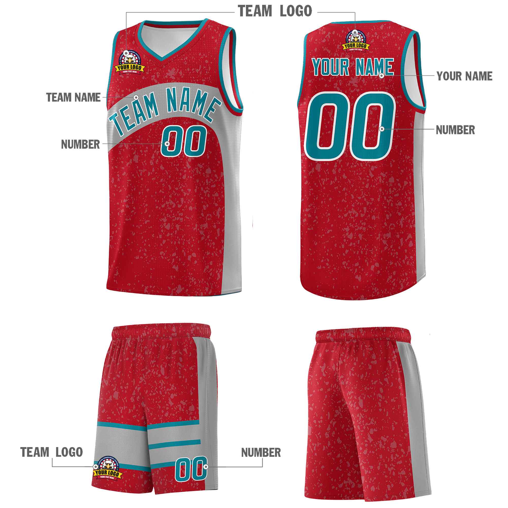 Custom Red Light Gray Dot Graffiti Pattern Irregular Team Names Sports Uniform Basketball Jersey - Image 6