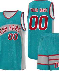 Custom Aqua Light Gray Dot Graffiti Pattern Irregular Team Names Sports Uniform Basketball Jersey| KXKSHOP