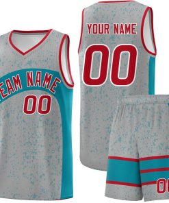 Custom Light Gray Aqua Dot Graffiti Pattern Irregular Team Names Sports Uniform Basketball Jersey| KXKSHOP