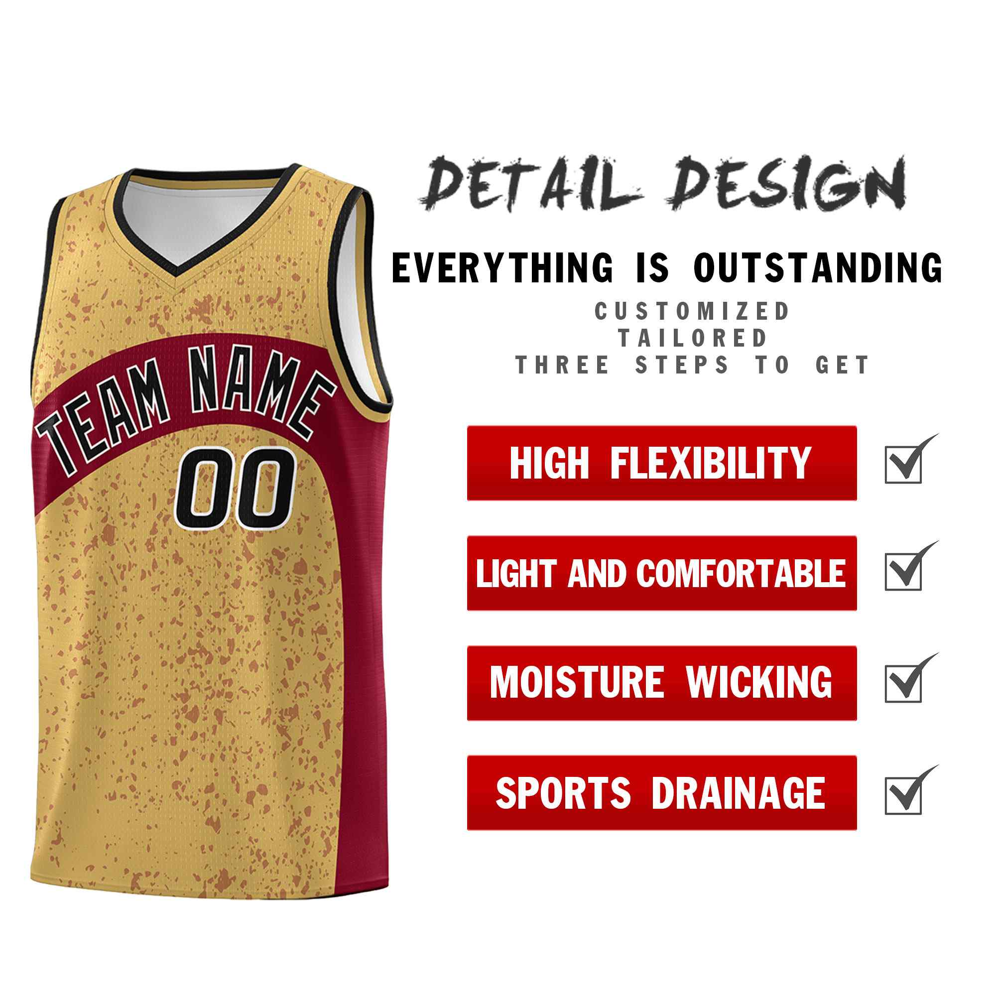 Custom Old Gold Crimson Dot Graffiti Pattern Irregular Team Names Sports Uniform Basketball Jersey - Image 3