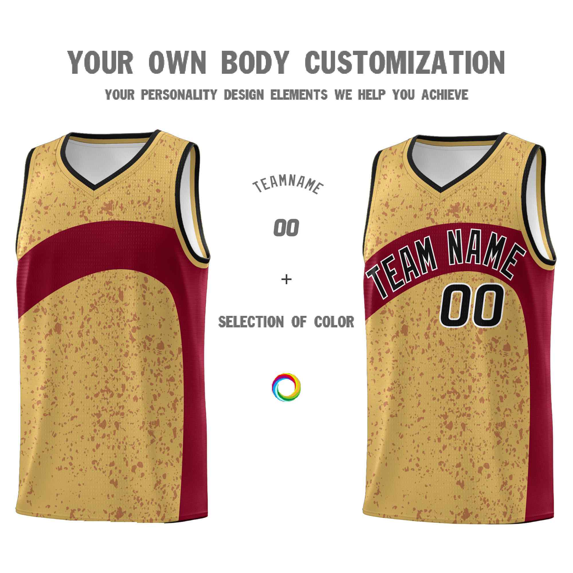 Custom Old Gold Crimson Dot Graffiti Pattern Irregular Team Names Sports Uniform Basketball Jersey - Image 4