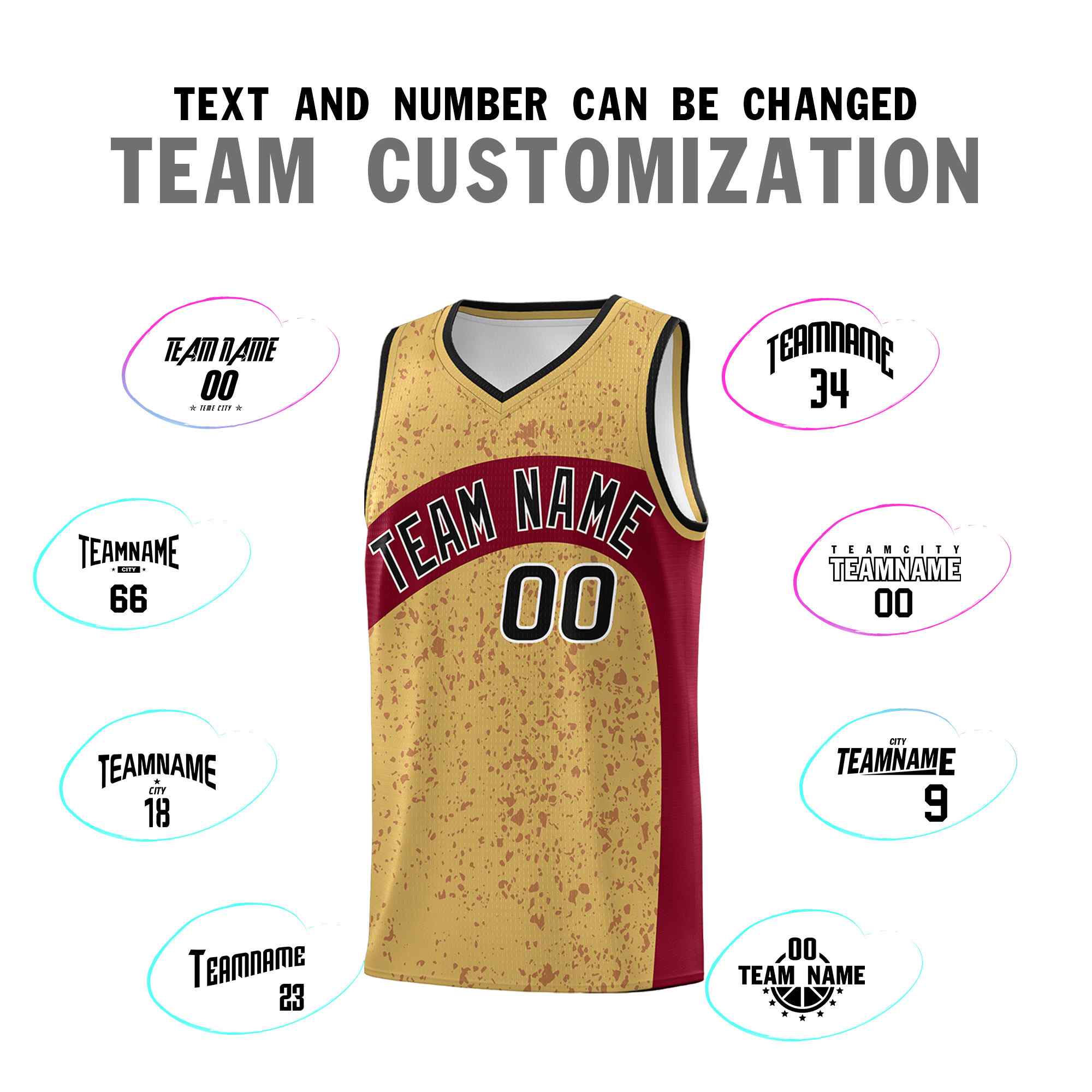 Custom Old Gold Crimson Dot Graffiti Pattern Irregular Team Names Sports Uniform Basketball Jersey - Image 5