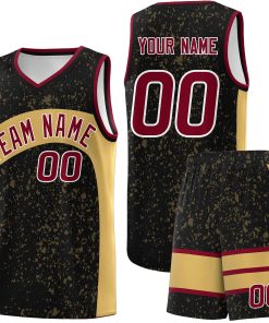 Custom Black Old Gold Dot Graffiti Pattern Irregular Team Names Sports Uniform Basketball Jersey| KXKSHOP