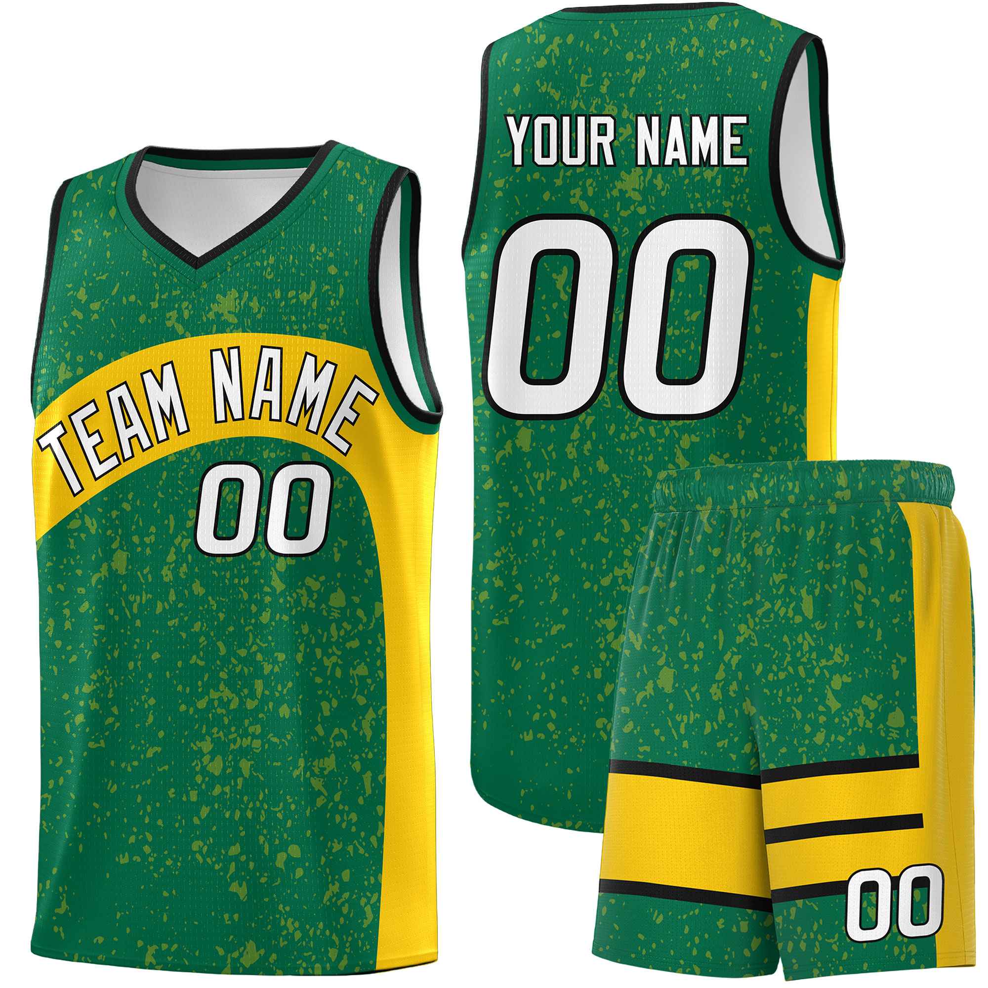 Custom Kelly Green Gold Dot Graffiti Pattern Irregular Team Names Sports Uniform Basketball Jersey| KXKSHOP
