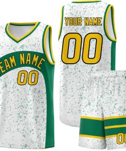 Custom White Kelly Green Dot Graffiti Pattern Irregular Team Names Sports Uniform Basketball Jersey| KXKSHOP
