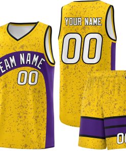 Custom Gold Purple Dot Graffiti Pattern Irregular Team Names Sports Uniform Basketball Jersey| KXKSHOP