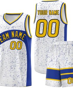 Custom White Royal Dot Graffiti Pattern Irregular Team Names Sports Uniform Basketball Jersey| KXKSHOP