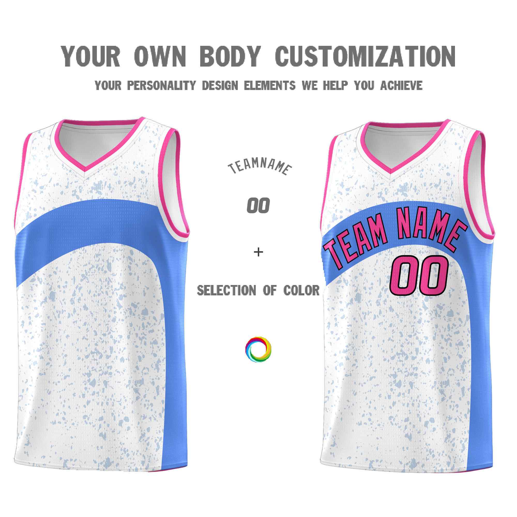 Custom White Powder Blue Dot Graffiti Pattern Irregular Team Names Sports Uniform Basketball Jersey - Image 4