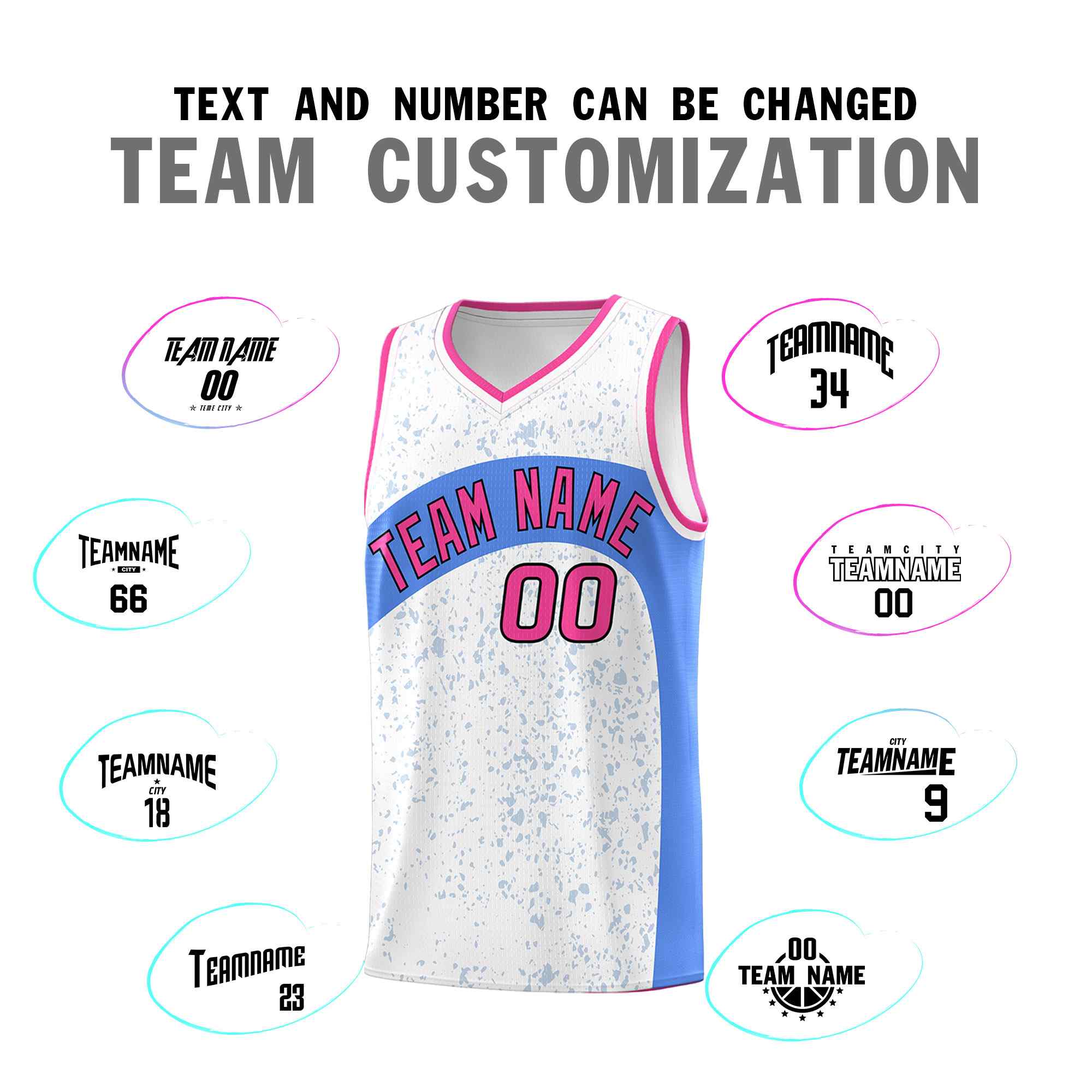 Custom White Powder Blue Dot Graffiti Pattern Irregular Team Names Sports Uniform Basketball Jersey - Image 5