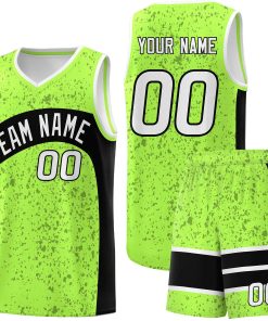 Custom Fluorescent Green Black Dot Graffiti Pattern Irregular Team Names Sports Uniform Basketball Jersey| KXKSHOP