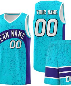 Custom Sky Blue Royal Dot Graffiti Pattern Irregular Team Names Sports Uniform Basketball Jersey| KXKSHOP