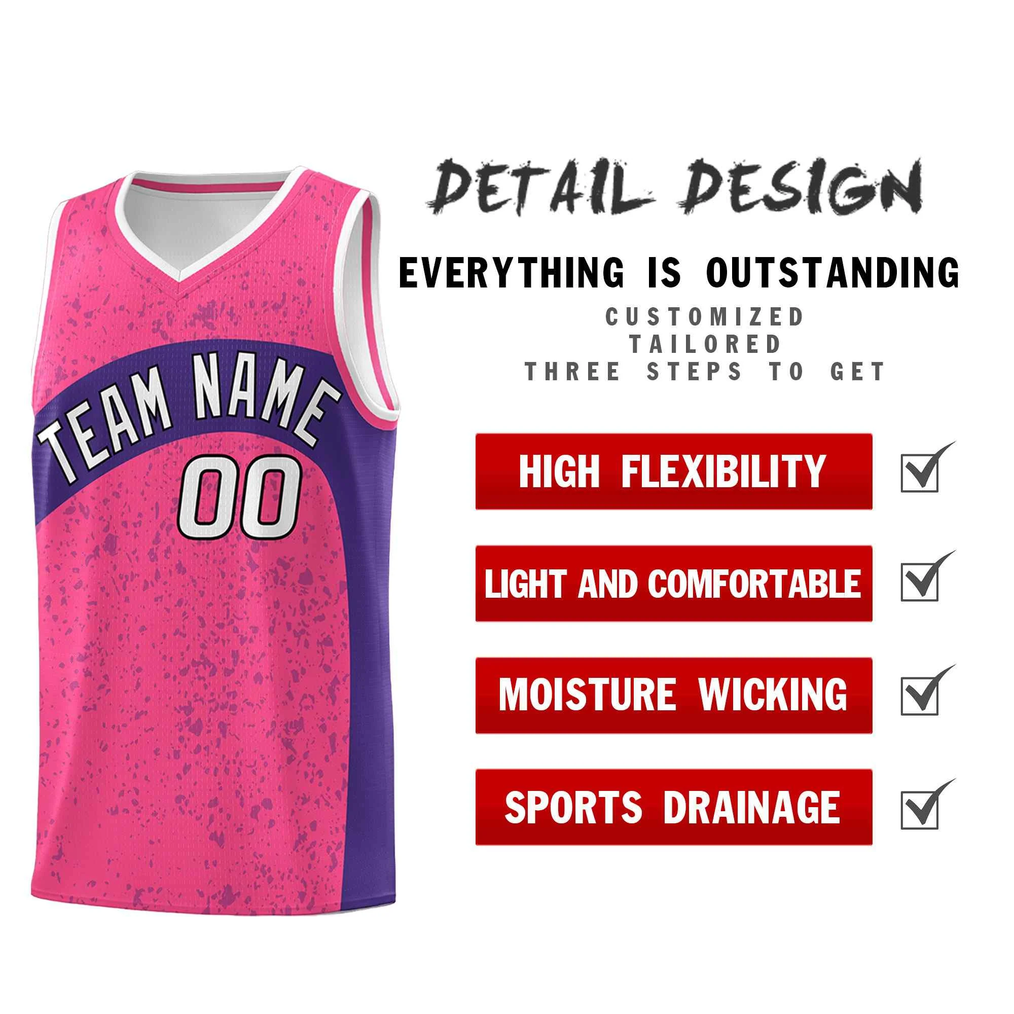 Custom Pink Purple Dot Graffiti Pattern Irregular Team Names Sports Uniform Basketball Jersey - Image 3
