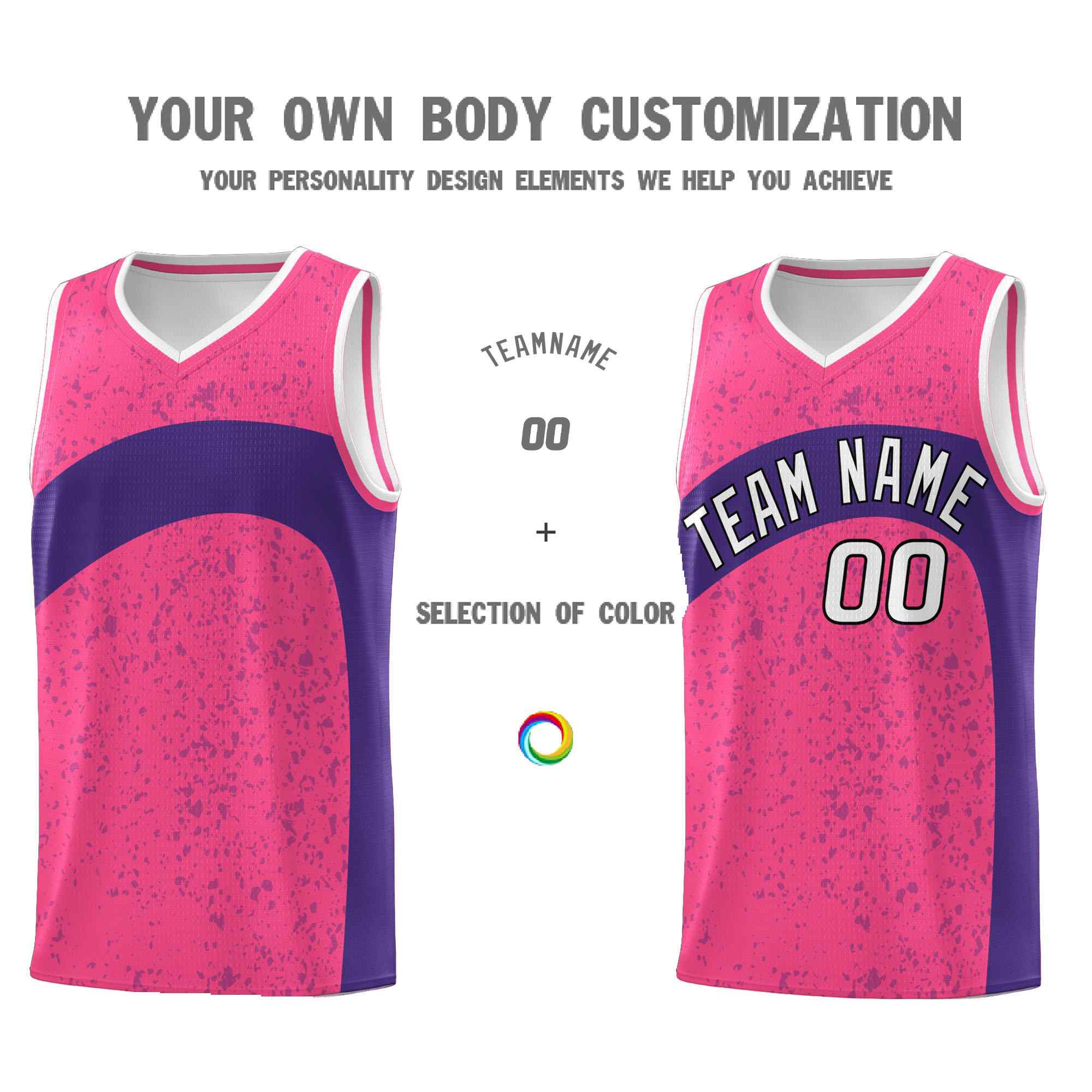 Custom Pink Purple Dot Graffiti Pattern Irregular Team Names Sports Uniform Basketball Jersey - Image 4