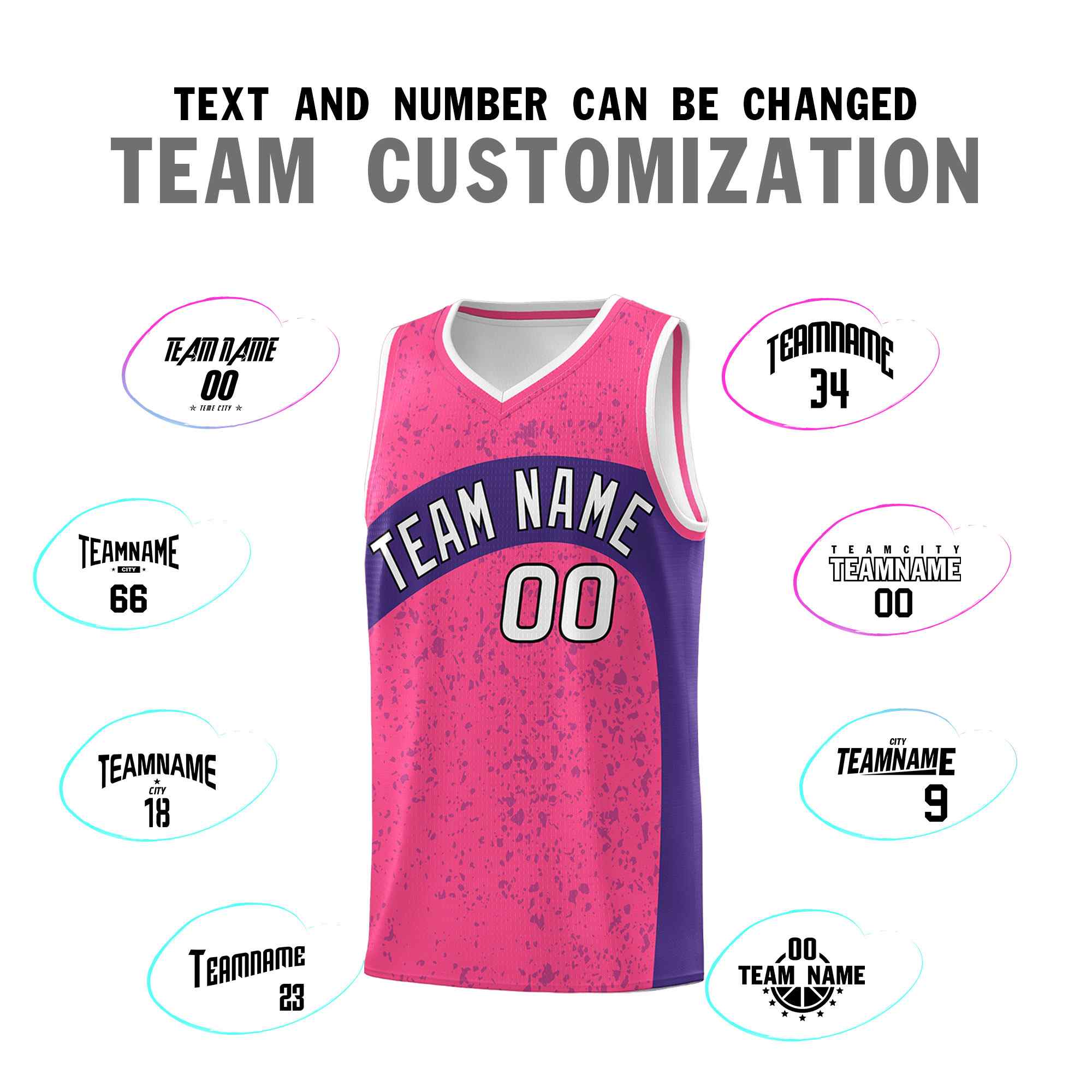 Custom Pink Purple Dot Graffiti Pattern Irregular Team Names Sports Uniform Basketball Jersey - Image 5