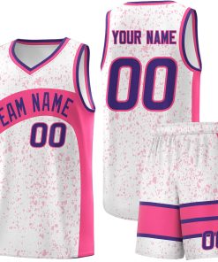 Custom White Pink Dot Graffiti Pattern Irregular Team Names Sports Uniform Basketball Jersey| KXKSHOP