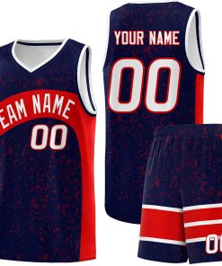 Custom Navy Red Dot Graffiti Pattern Irregular Team Names Sports Uniform Basketball Jersey| KXKSHOP