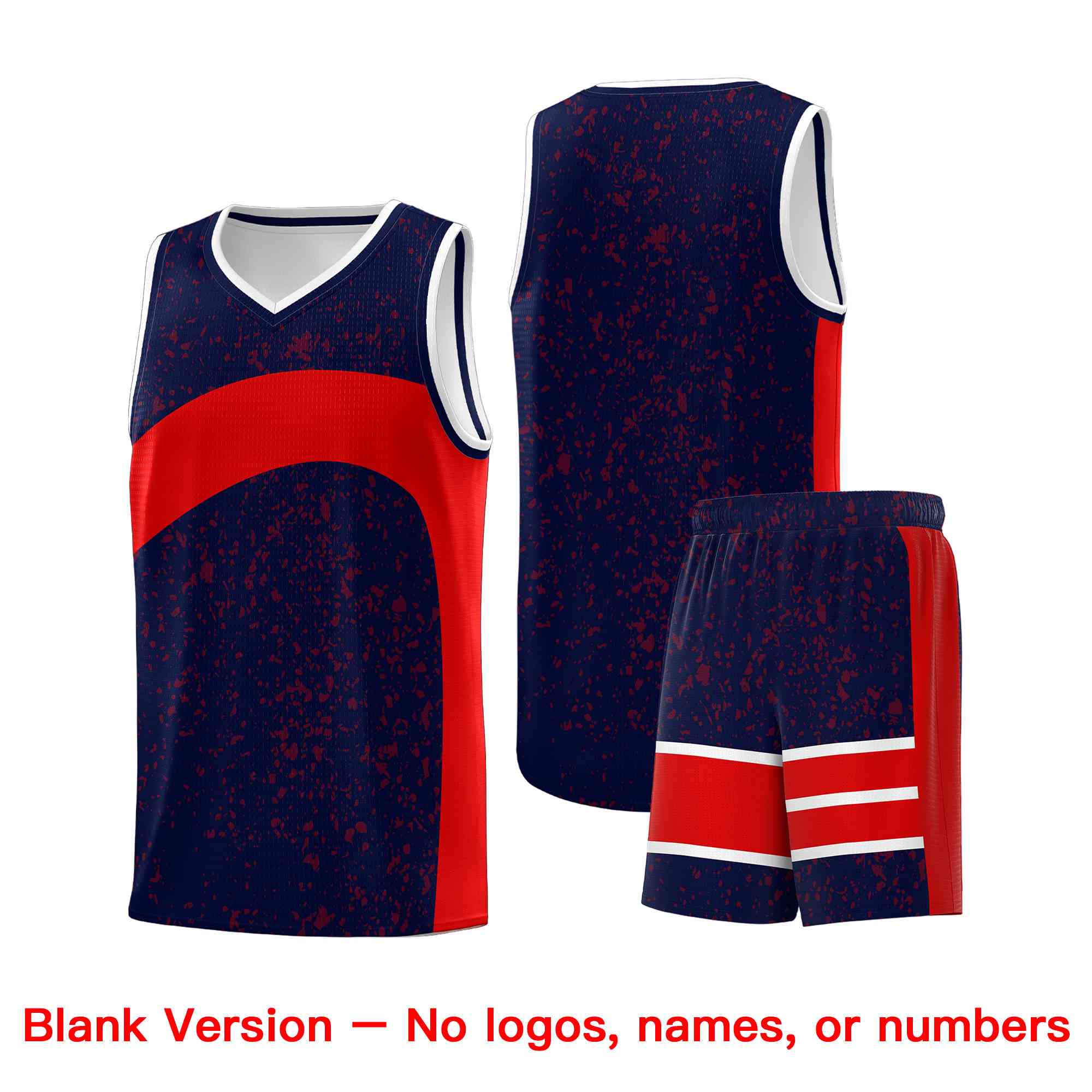 Custom Navy Red Dot Graffiti Pattern Irregular Team Names Sports Uniform Basketball Jersey - Image 2