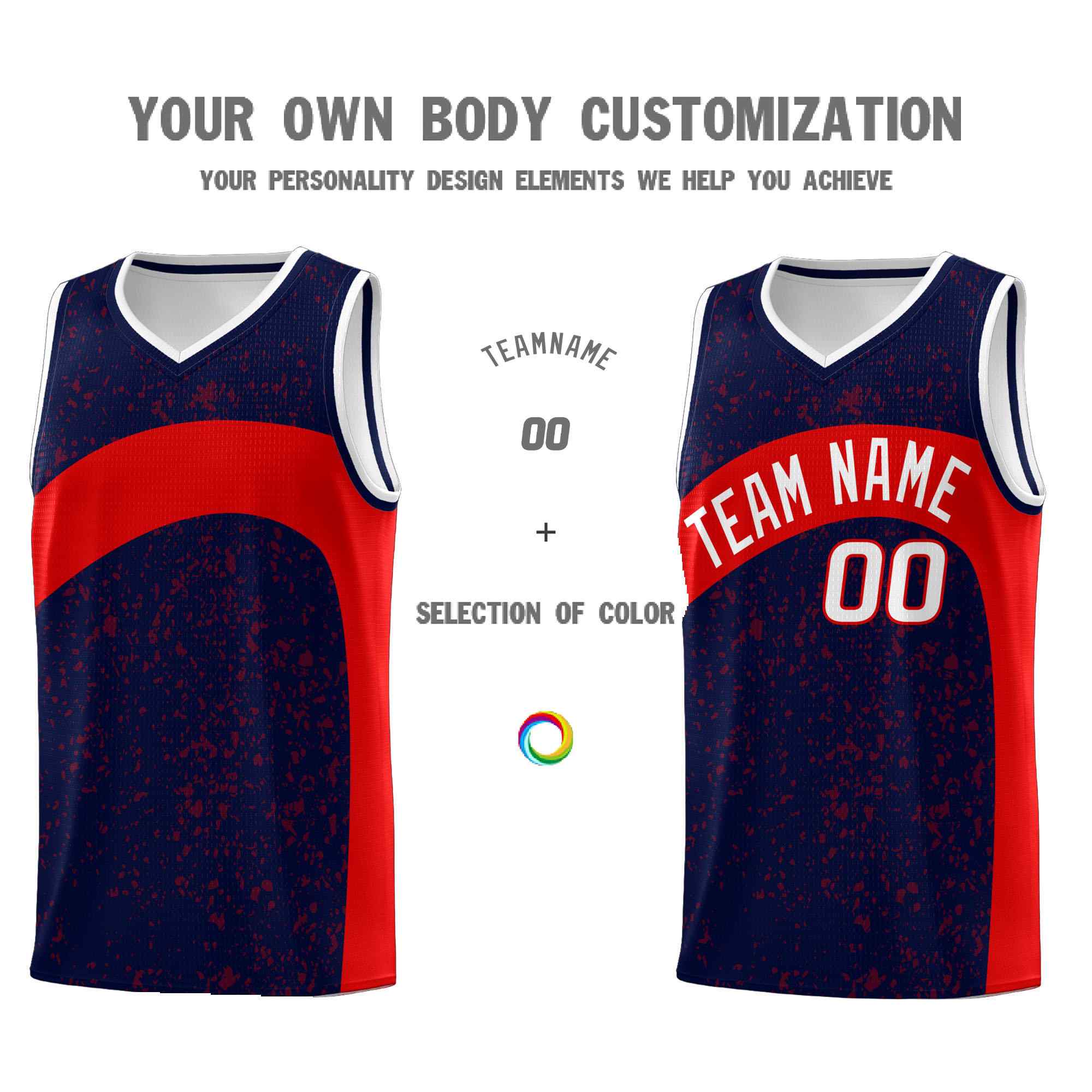 Custom Navy Red Dot Graffiti Pattern Irregular Team Names Sports Uniform Basketball Jersey - Image 4