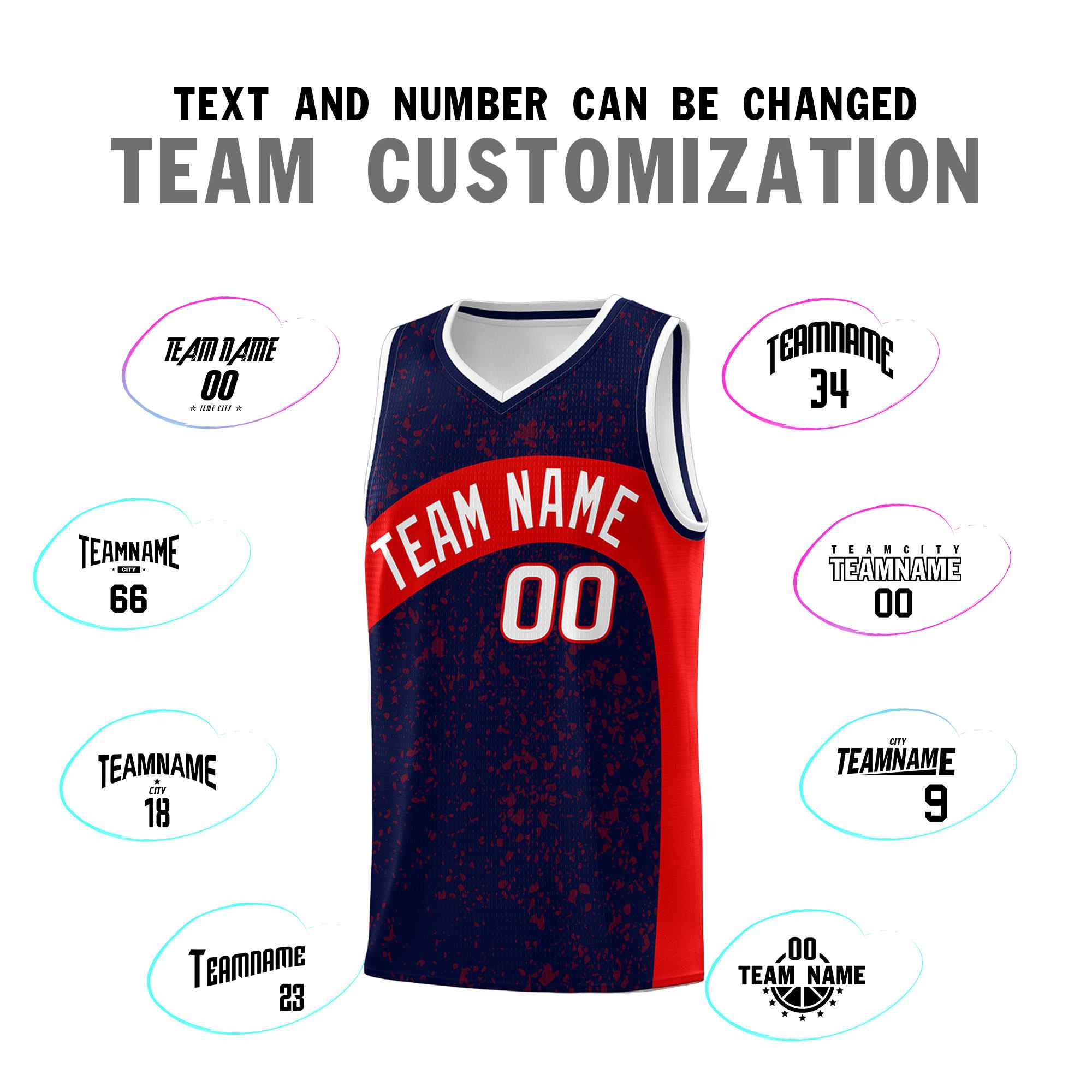 Custom Navy Red Dot Graffiti Pattern Irregular Team Names Sports Uniform Basketball Jersey - Image 5