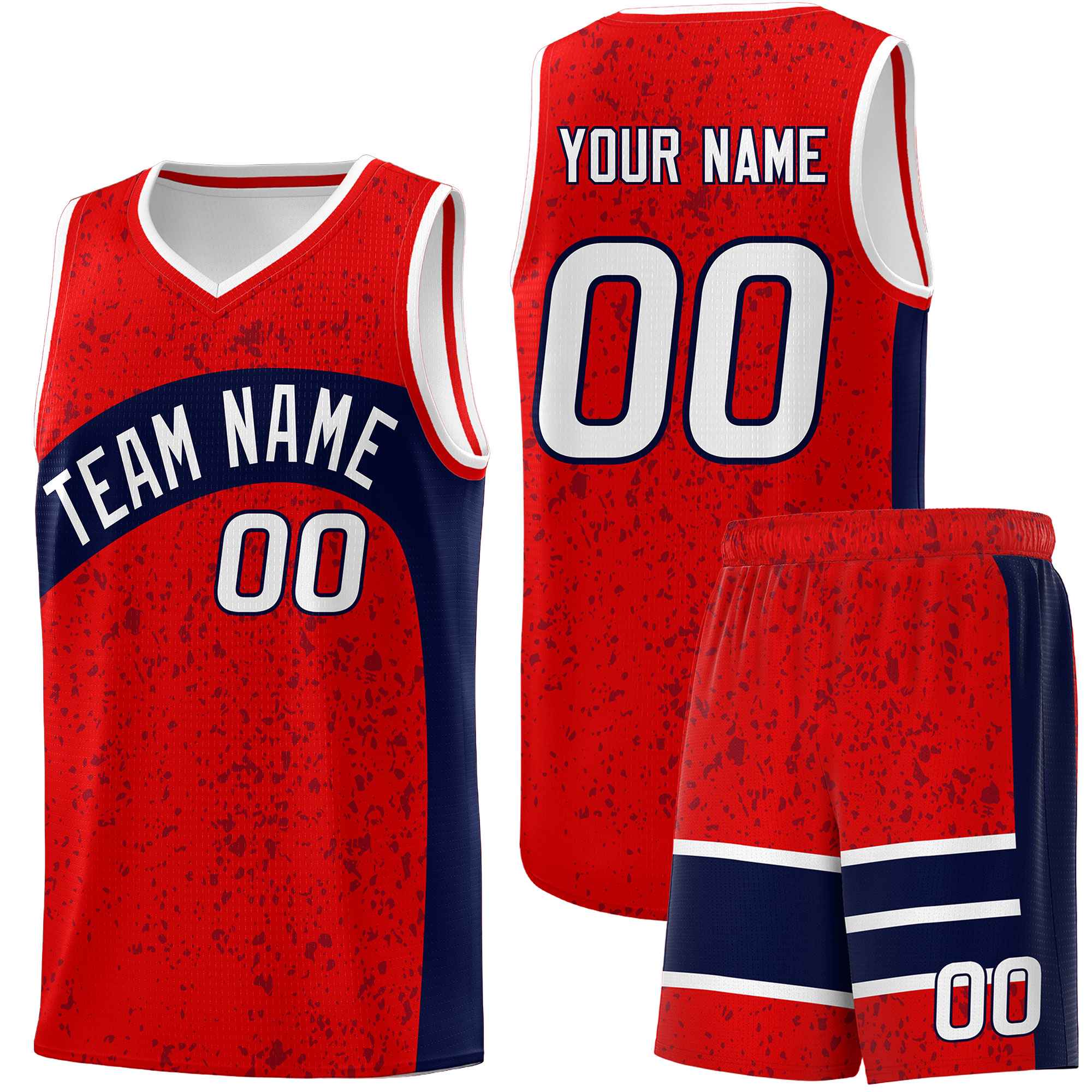 Custom Red Navy Dot Graffiti Pattern Irregular Team Names Sports Uniform Basketball Jersey| KXKSHOP
